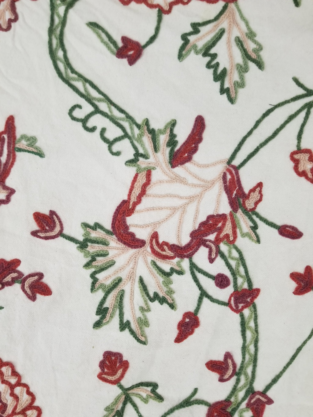 Vintage Traditional Indian Kashmiri Wool Crewel Work Floral Textile 224x150cm