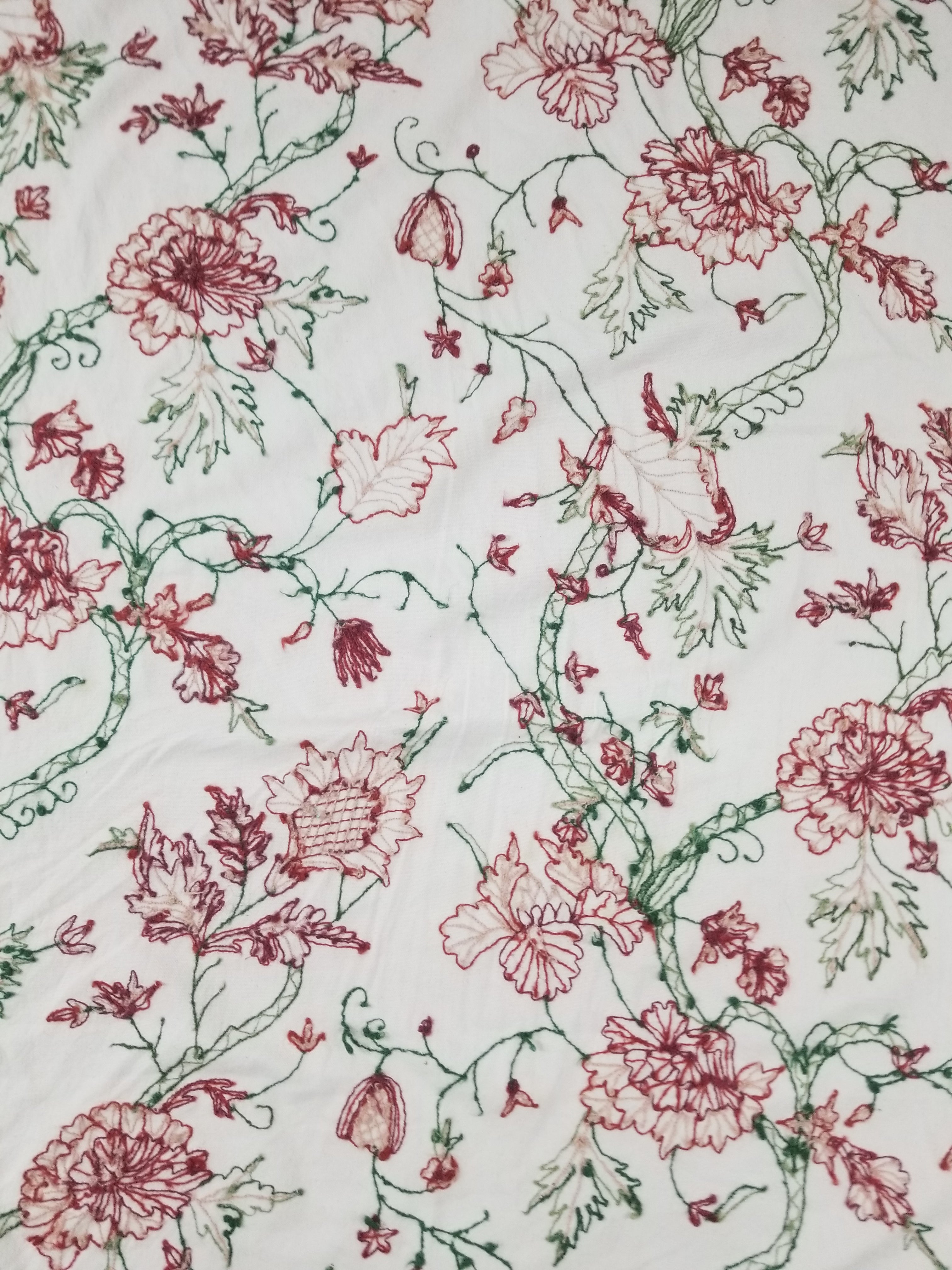Vintage Traditional Indian Kashmiri Wool Crewel Work Floral Textile 224x150cm