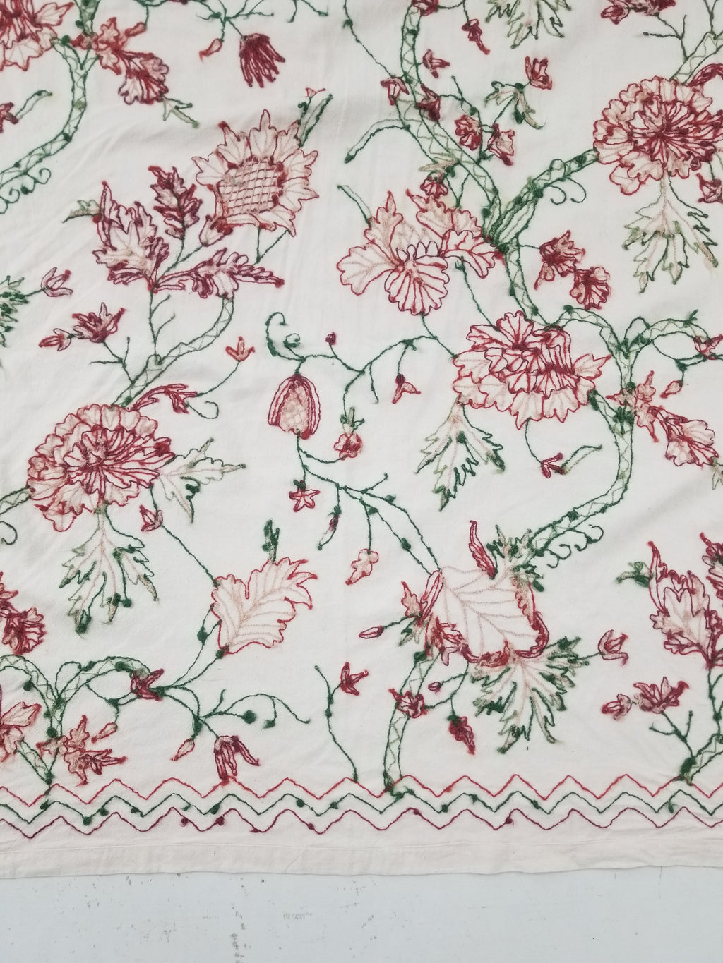 Vintage Traditional Indian Kashmiri Wool Crewel Work Floral Textile 224x150cm