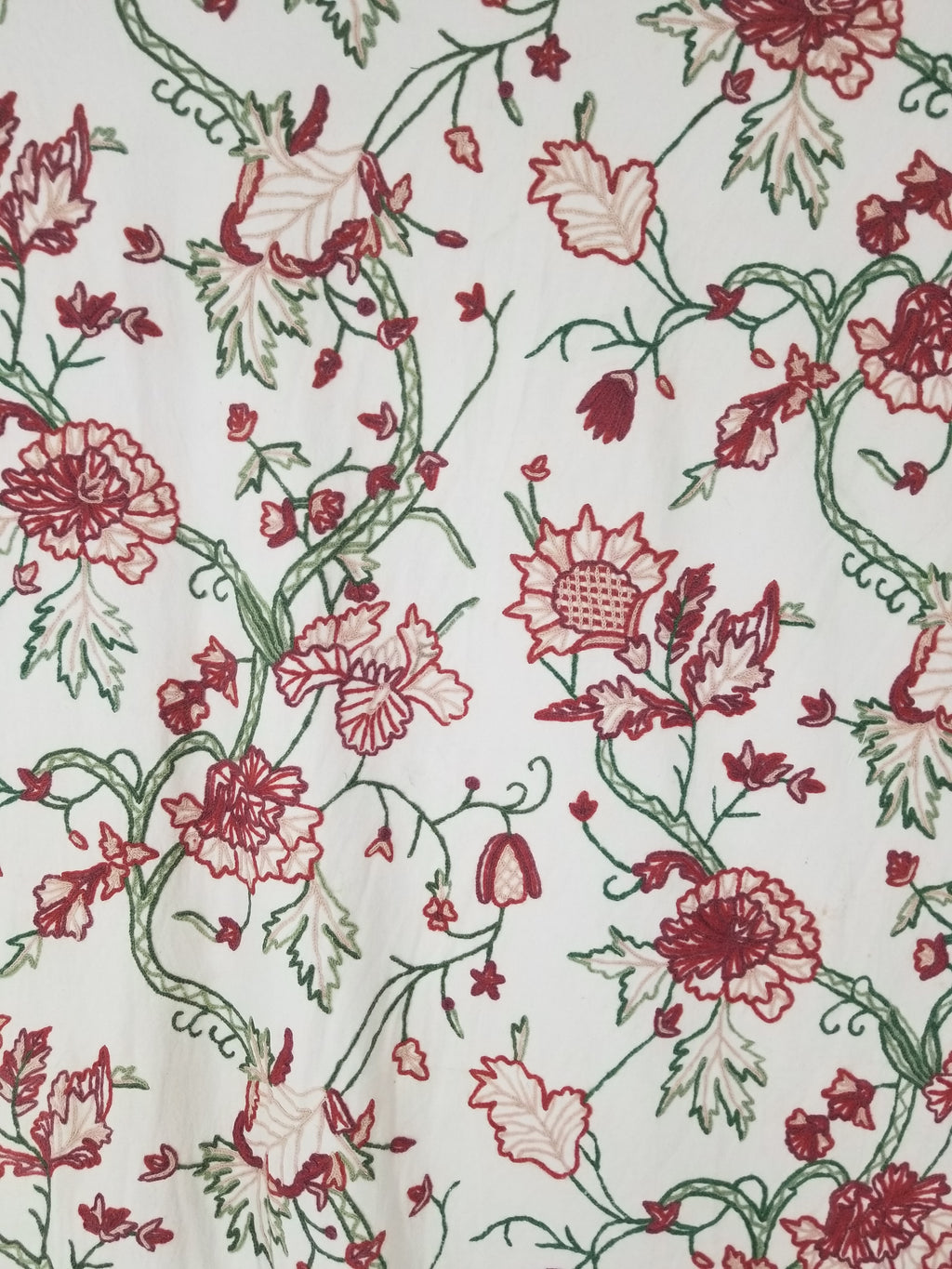 Vintage Traditional Indian Kashmiri Wool Crewel Work Floral Textile 224x150cm