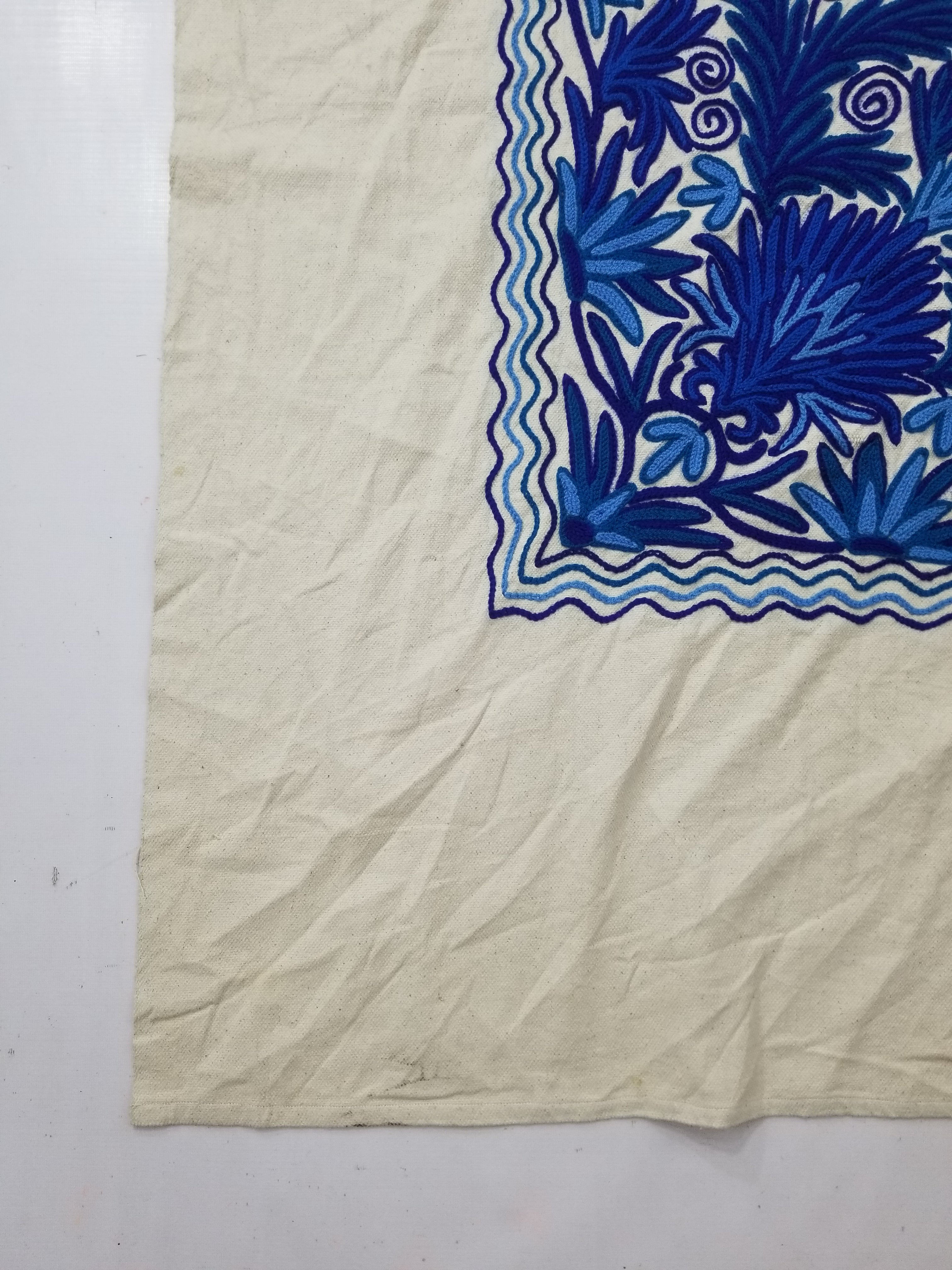 Vintage Traditional Kashmiri Wool Crewel Work Floral Bedspread 254x220cm