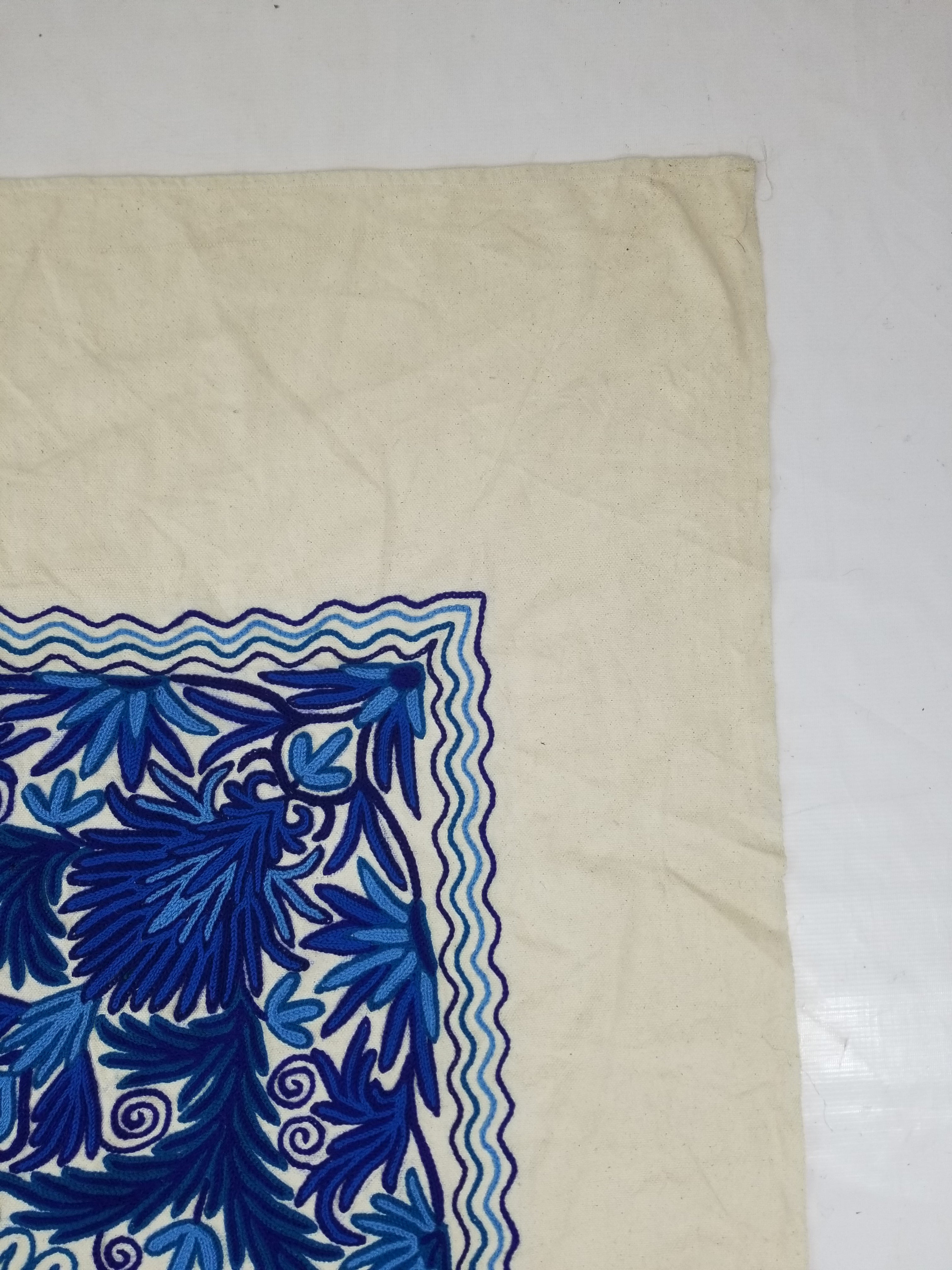 Vintage Traditional Kashmiri Wool Crewel Work Floral Bedspread 254x220cm