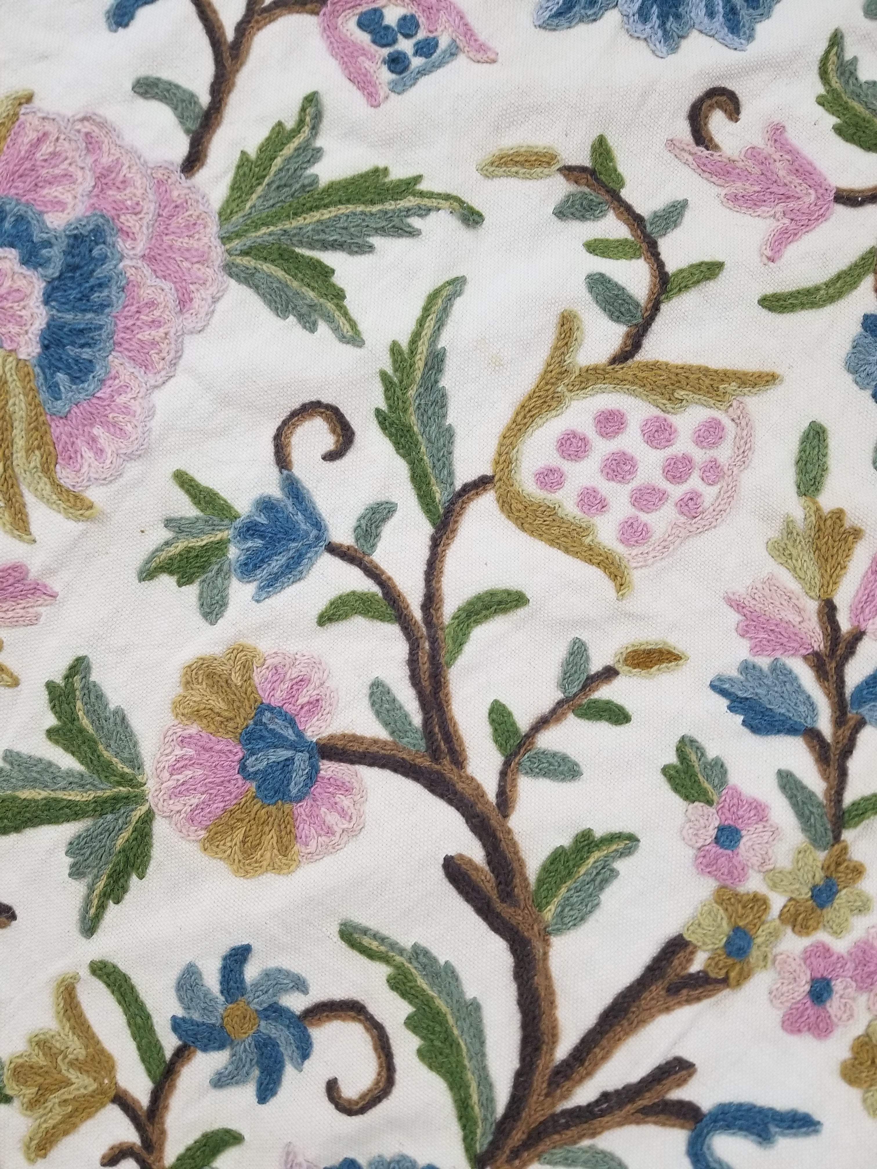 Vintage Traditional Jacobean Inspired Crewel Work Tree of Life Bedpsread 248x194