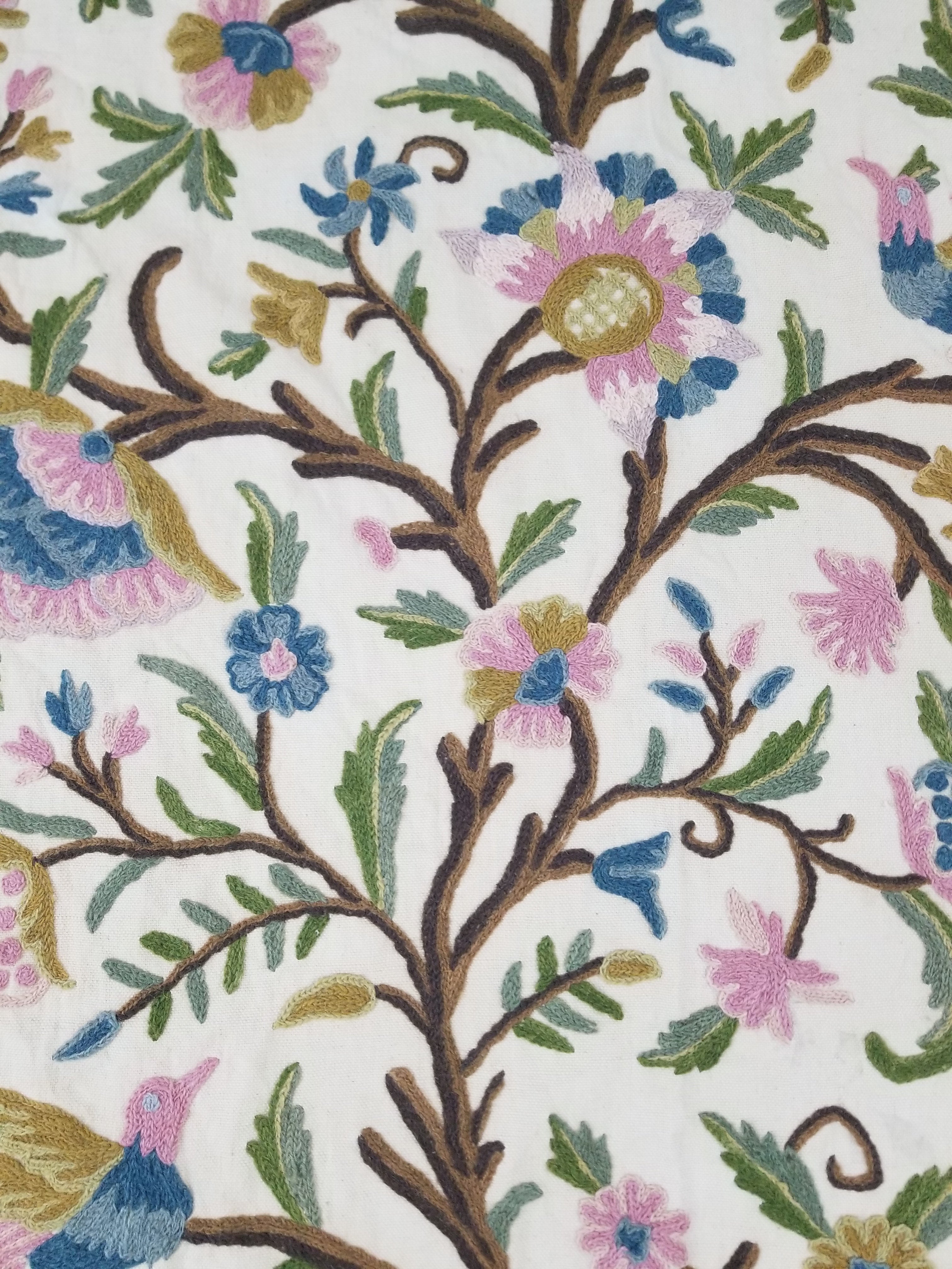 Vintage Traditional Jacobean Inspired Crewel Work Tree of Life Bedpsread 248x194