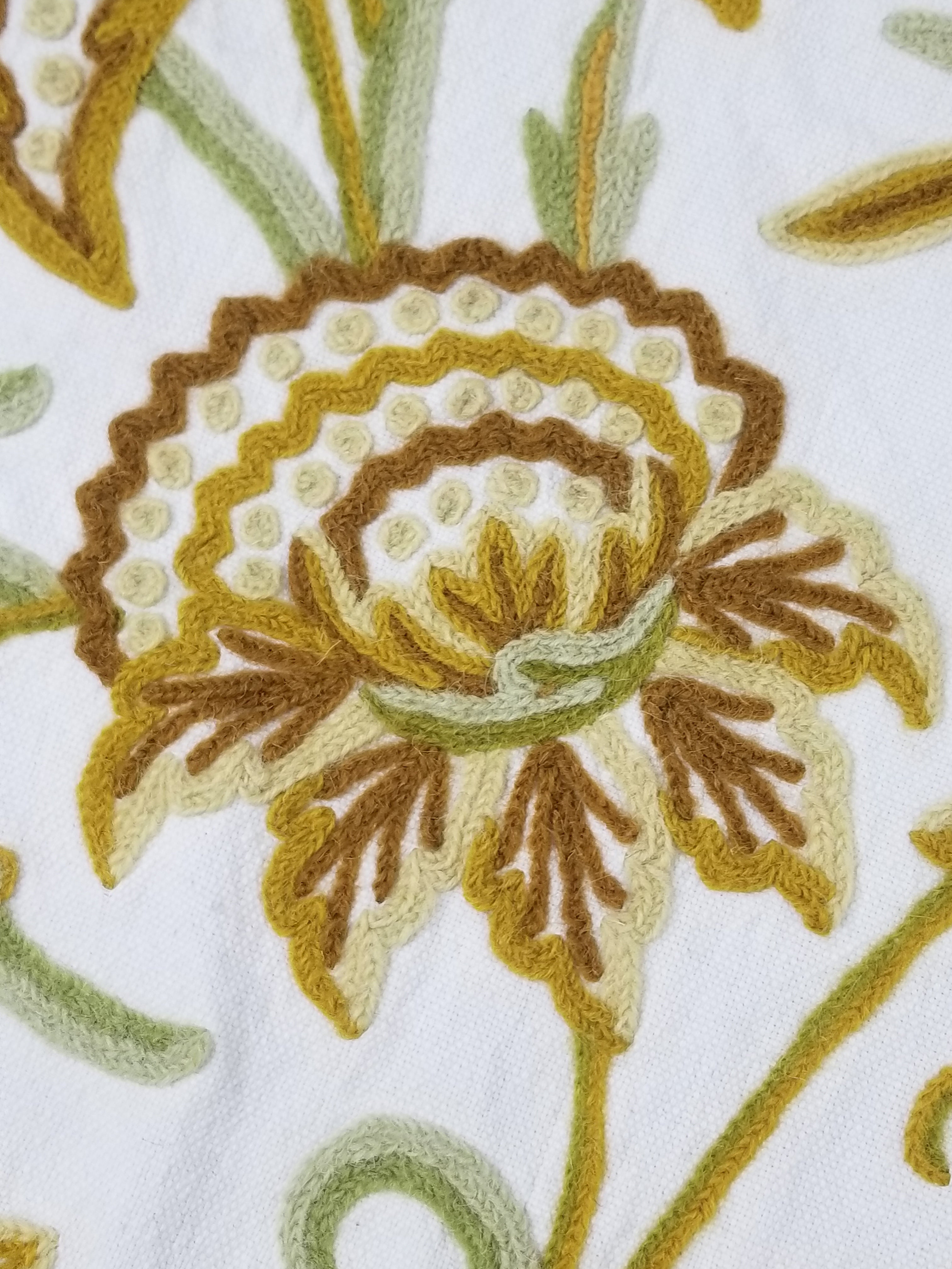 Vintage Traditional Jacobean Inspire Floral Kashmiri Crewel Work Textile 238x236