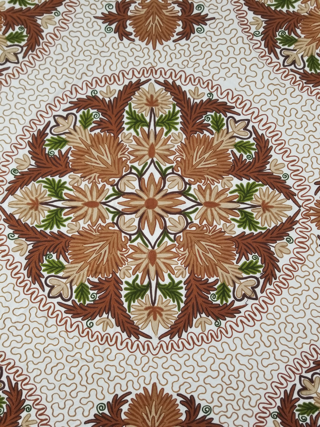 Vintage Traditional Indian Kashmiri Wool Crewel Work Floral Bedspread 232x214cm