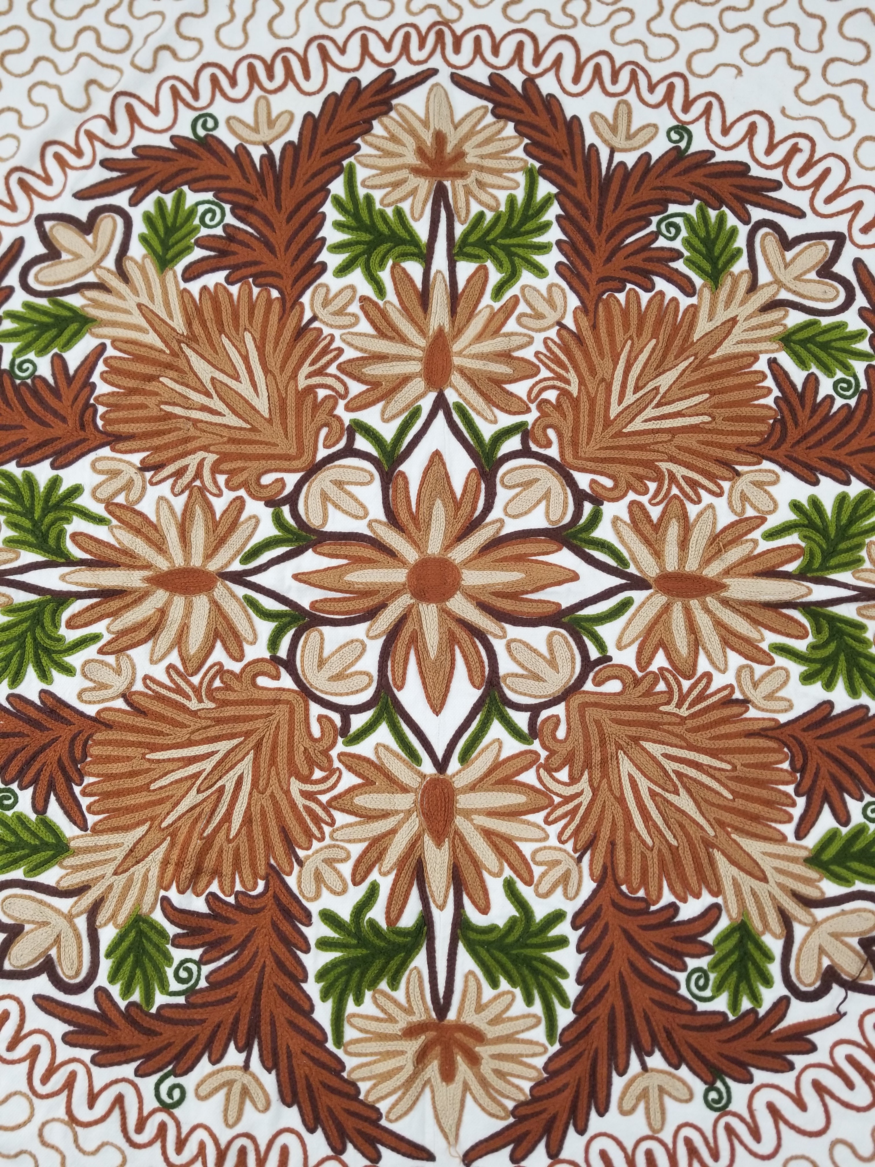 Vintage Traditional Indian Kashmiri Wool Crewel Work Floral Bedspread 232x214cm