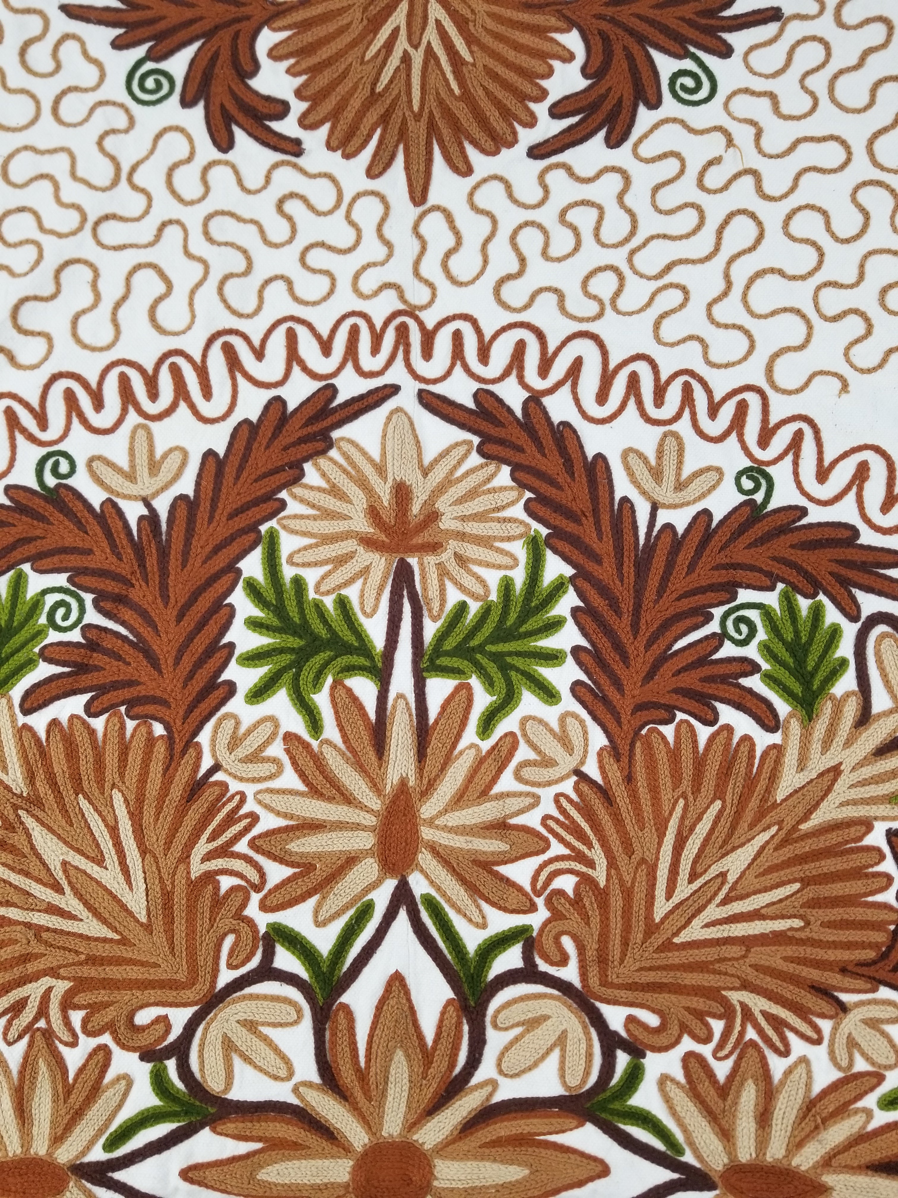 Vintage Traditional Indian Kashmiri Wool Crewel Work Floral Bedspread 232x214cm