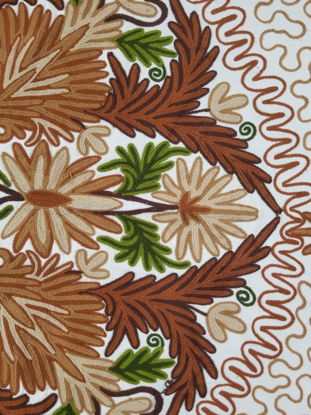 Vintage Traditional Indian Kashmiri Wool Crewel Work Floral Bedspread 232x214cm