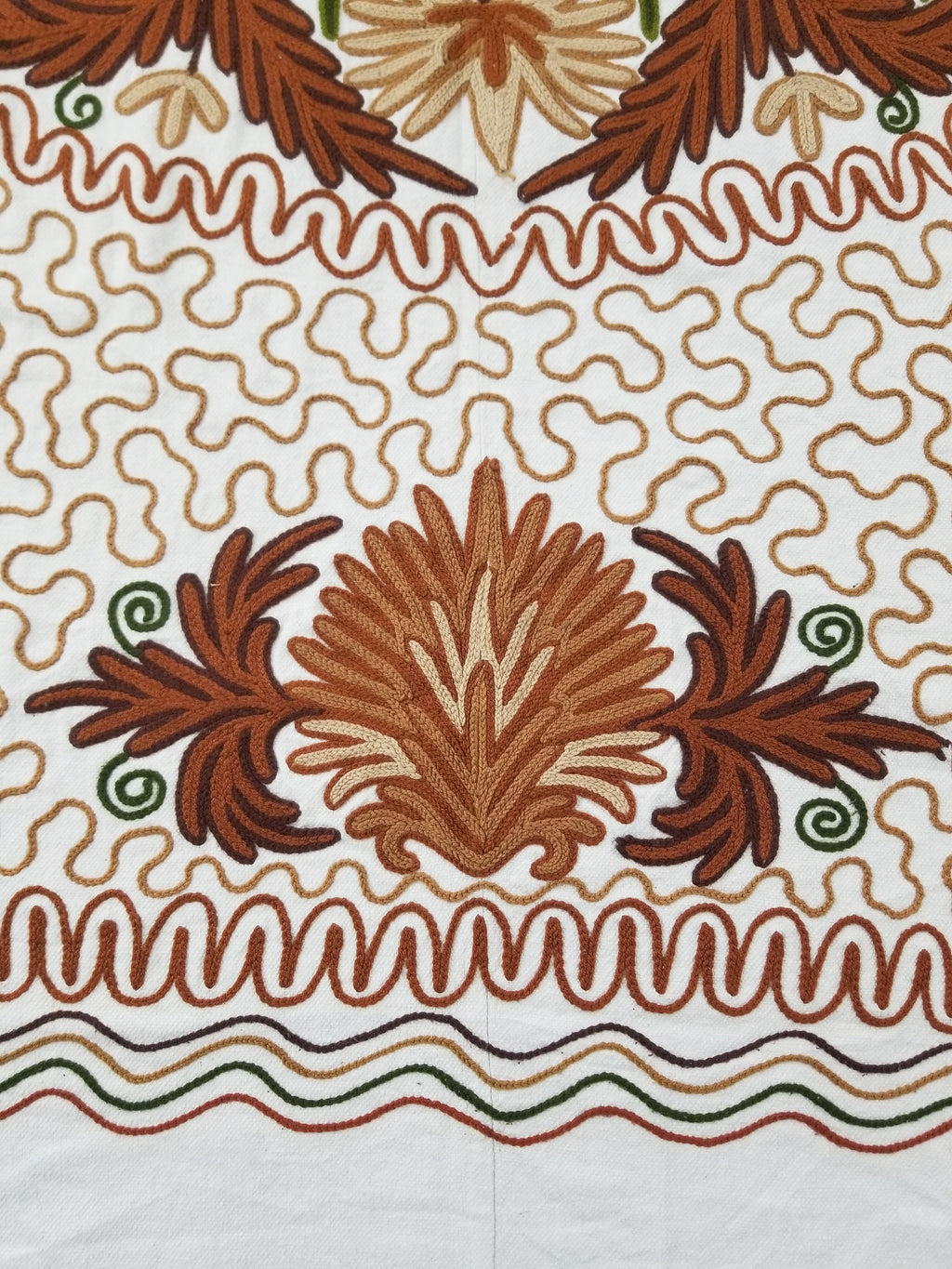 Vintage Traditional Indian Kashmiri Wool Crewel Work Floral Bedspread 232x214cm