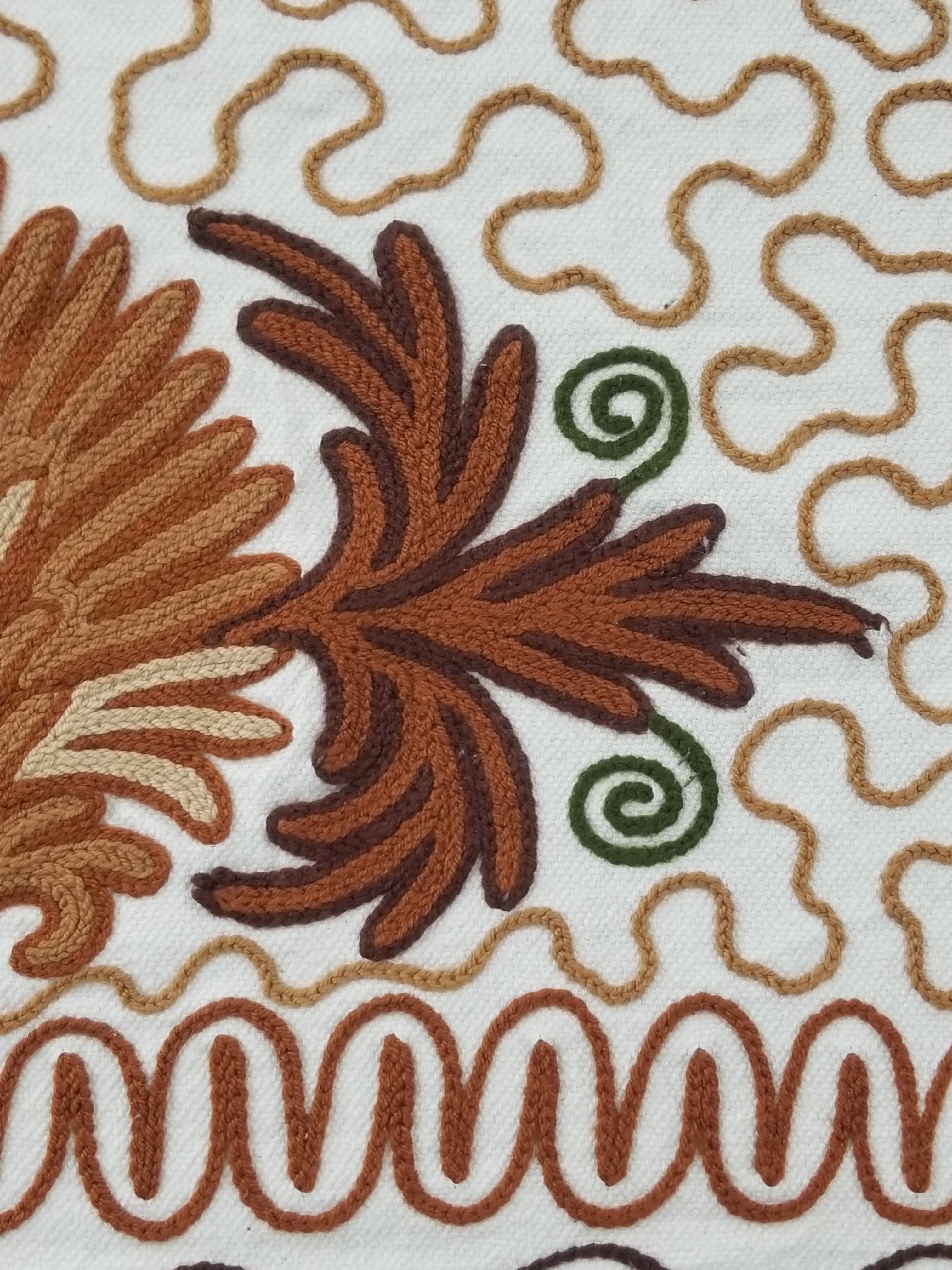 Vintage Traditional Indian Kashmiri Wool Crewel Work Floral Bedspread 232x214cm