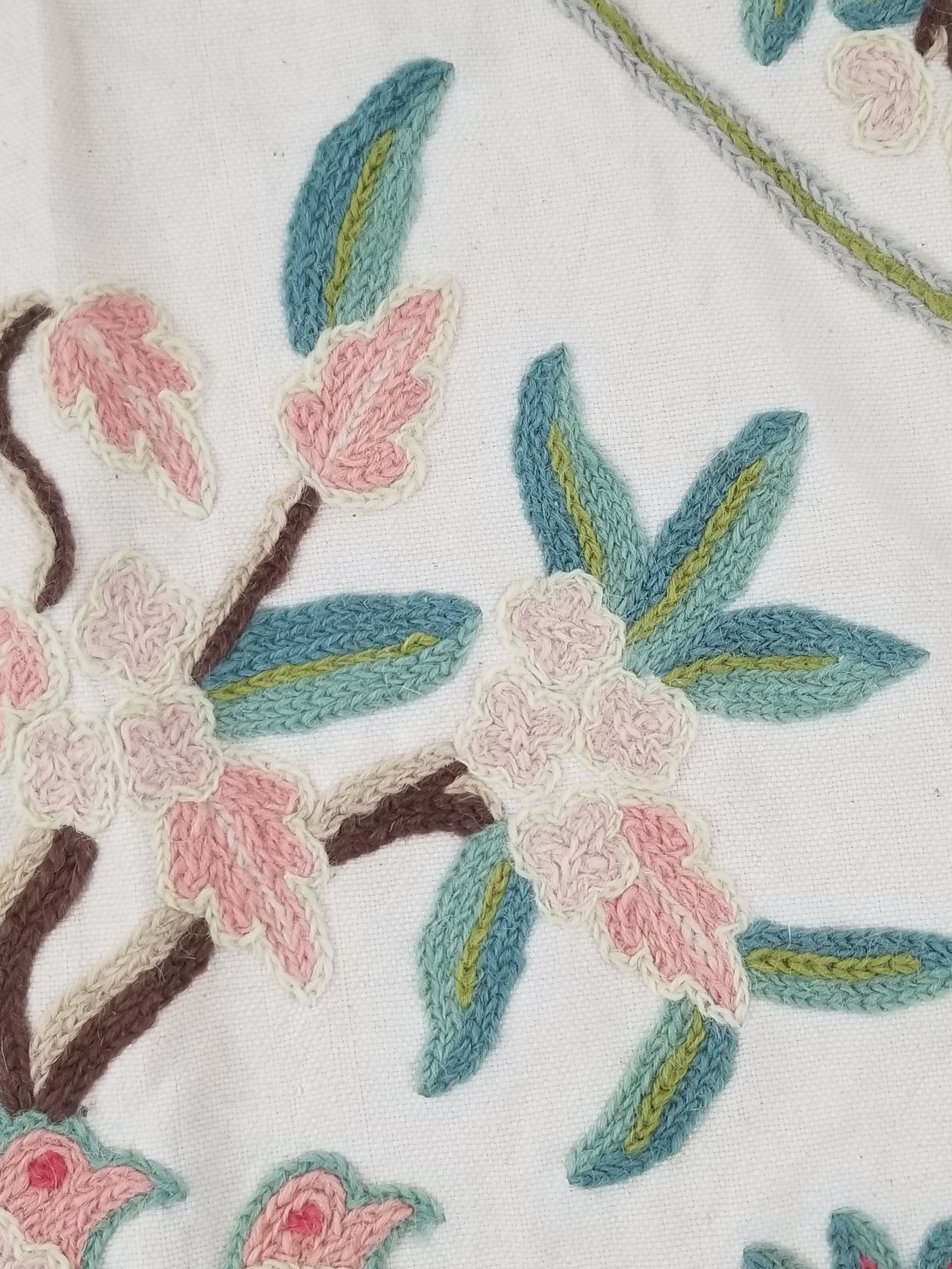 Vintage Kashmiri Wool Crewel Work Birds on a Branch Tapestry Panel 174x133cm