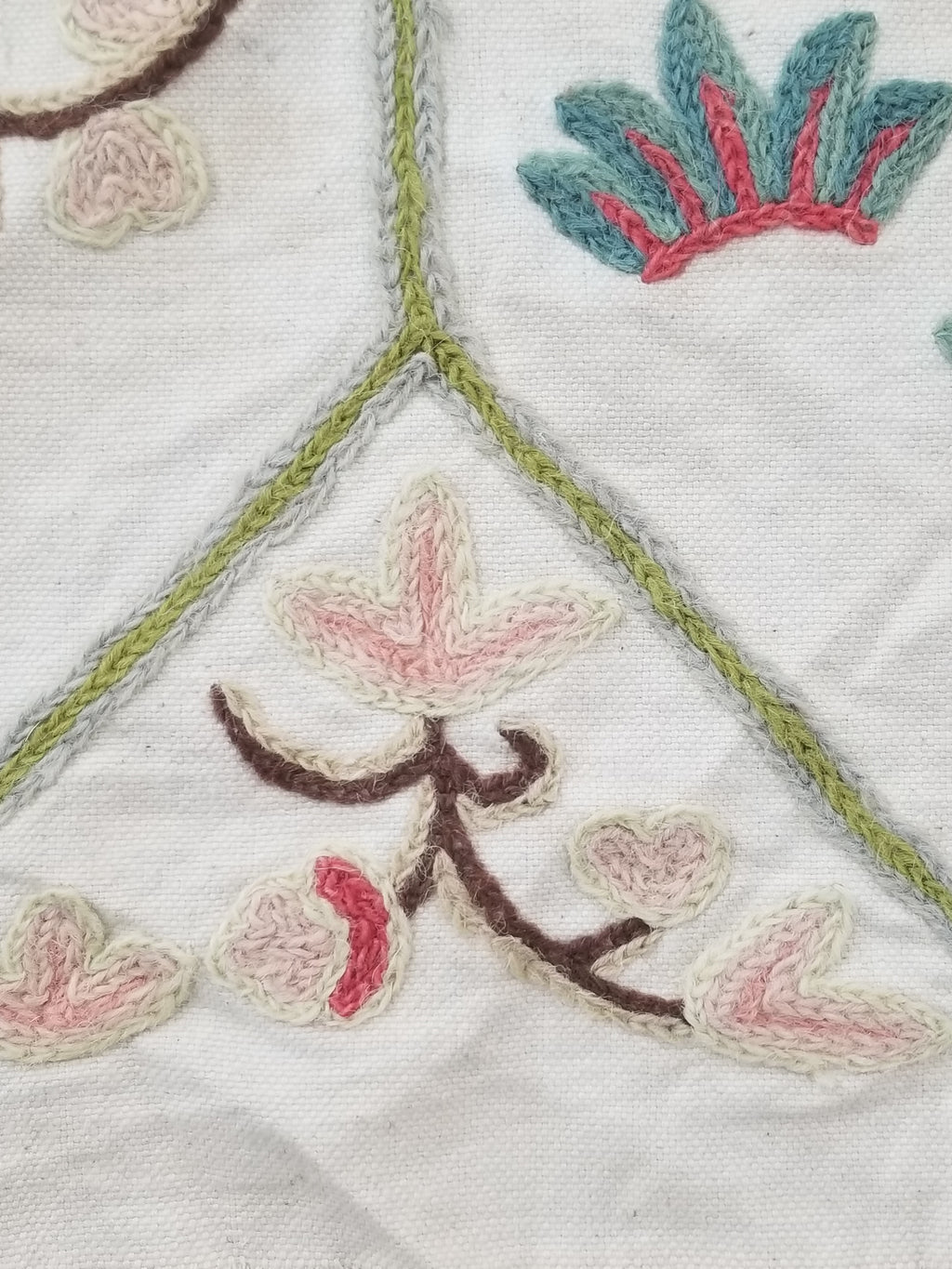 Vintage Kashmiri Wool Crewel Work Birds on a Branch Tapestry Panel 174x133cm