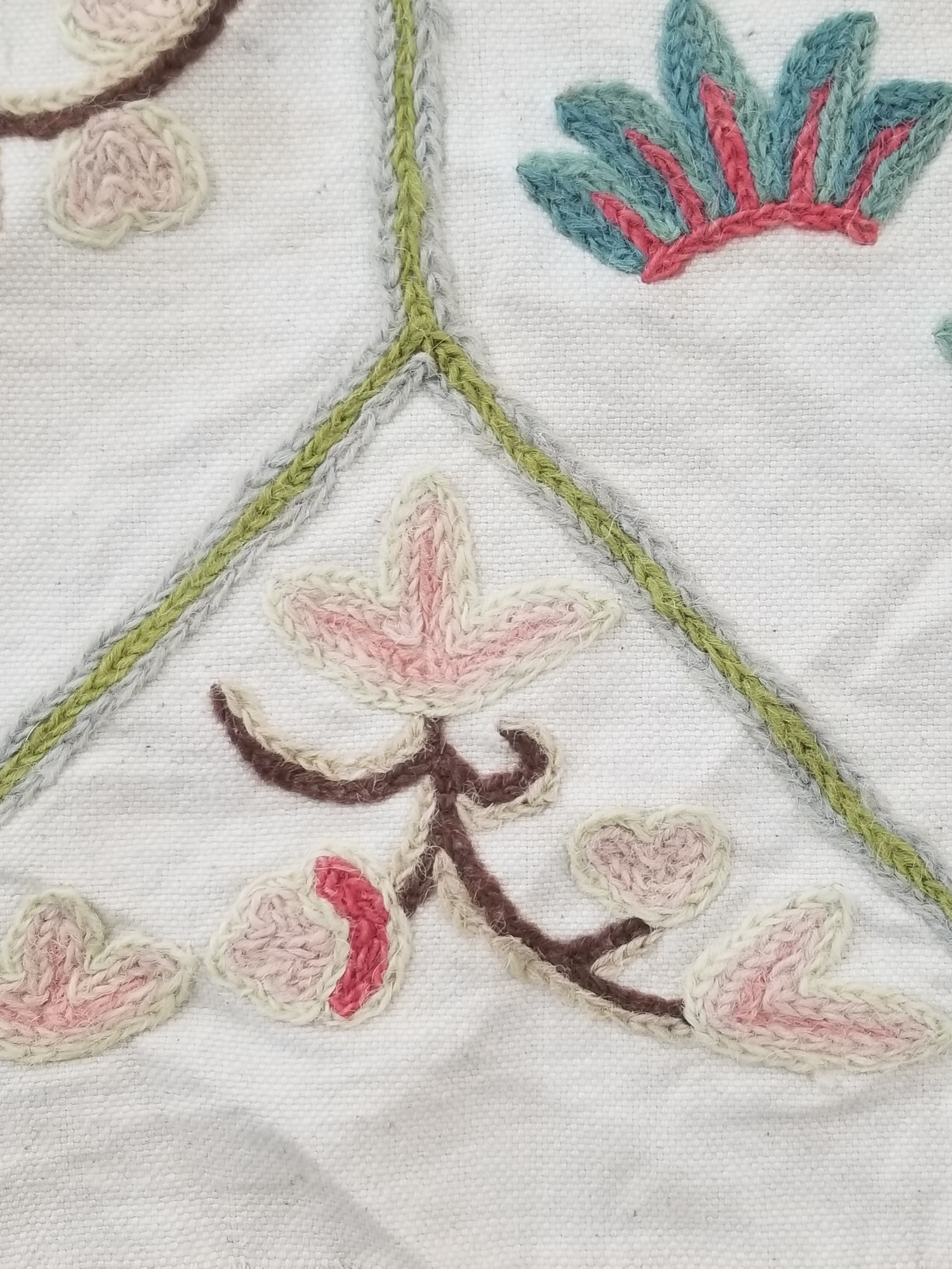 Vintage Kashmiri Wool Crewel Work Birds on a Branch Tapestry Panel 174x133cm