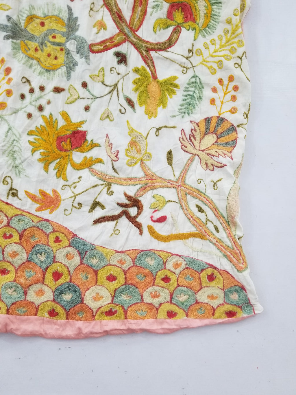 Antique Traditional Kashmiri Wool Crewel Work Tree of Life Tapestry 243x108cm