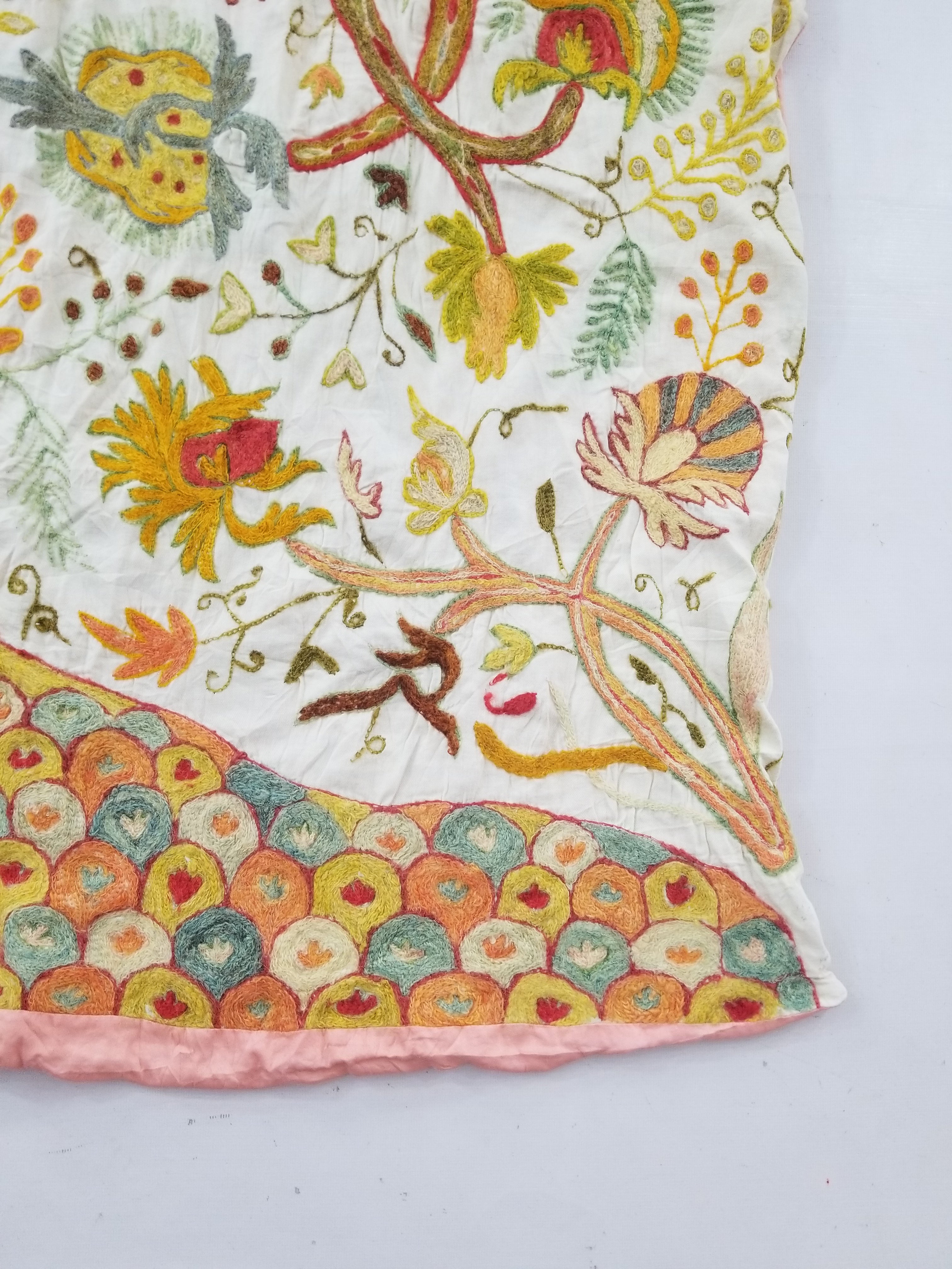 Antique Traditional Kashmiri Wool Crewel Work Tree of Life Tapestry 243x108cm