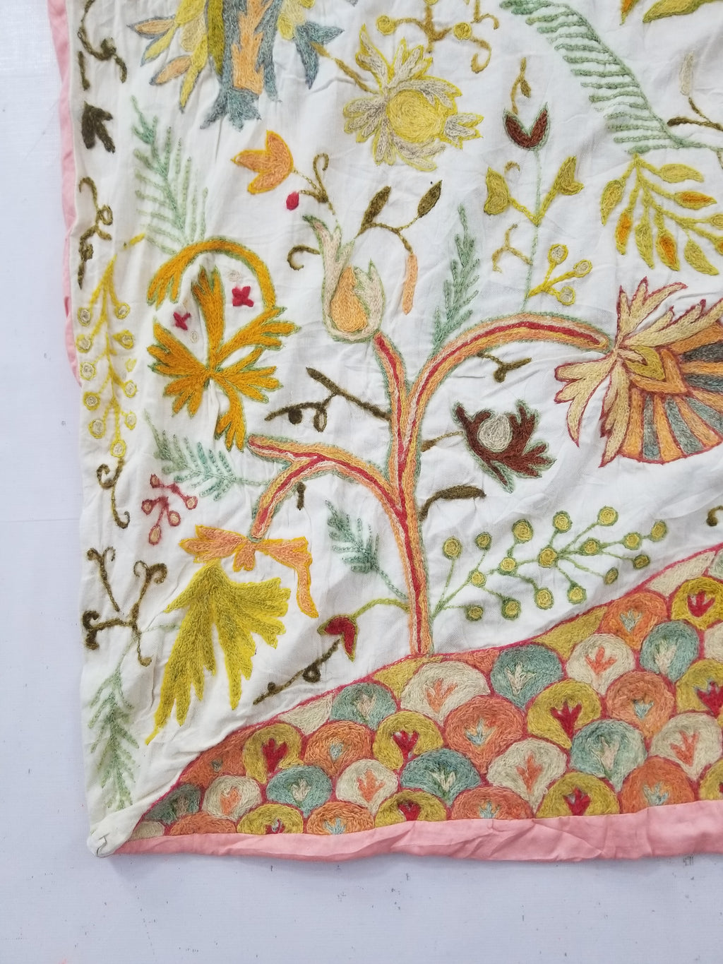 Antique Traditional Kashmiri Wool Crewel Work Tree of Life Tapestry 243x108cm