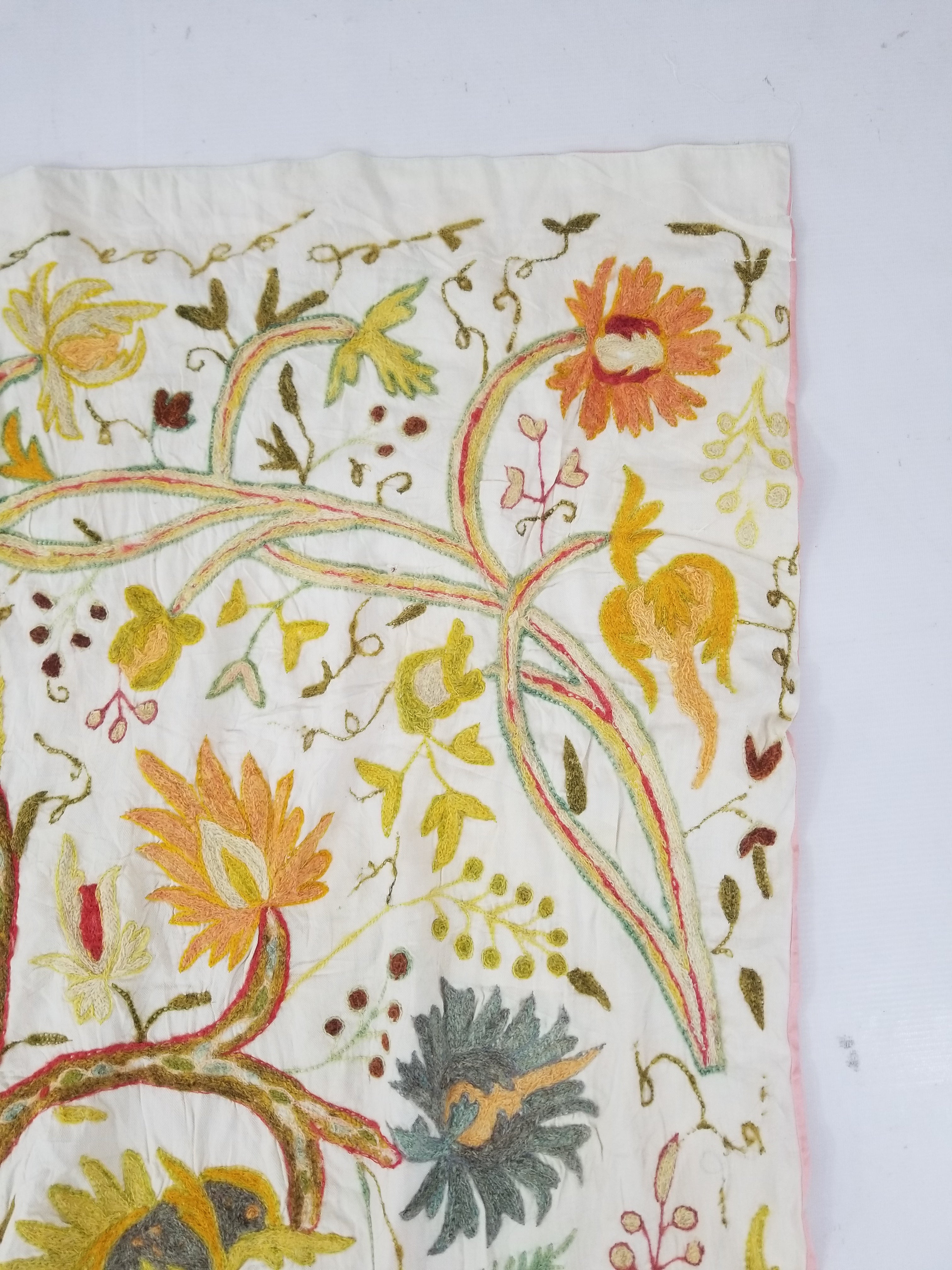 Antique Traditional Kashmiri Wool Crewel Work Tree of Life Tapestry 243x108cm
