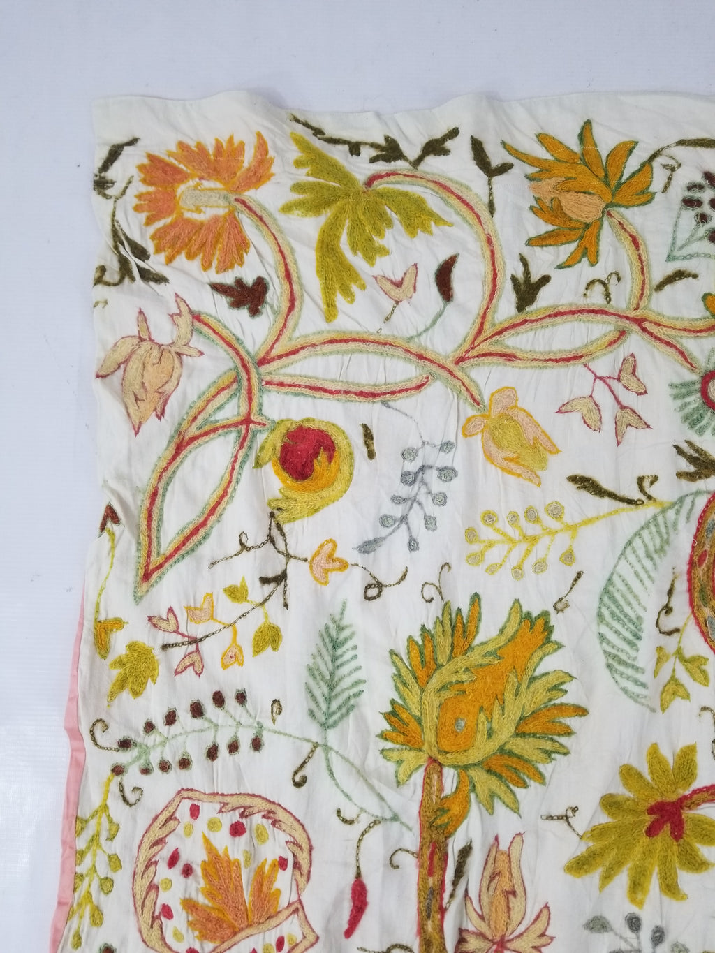 Antique Traditional Kashmiri Wool Crewel Work Tree of Life Tapestry 243x108cm