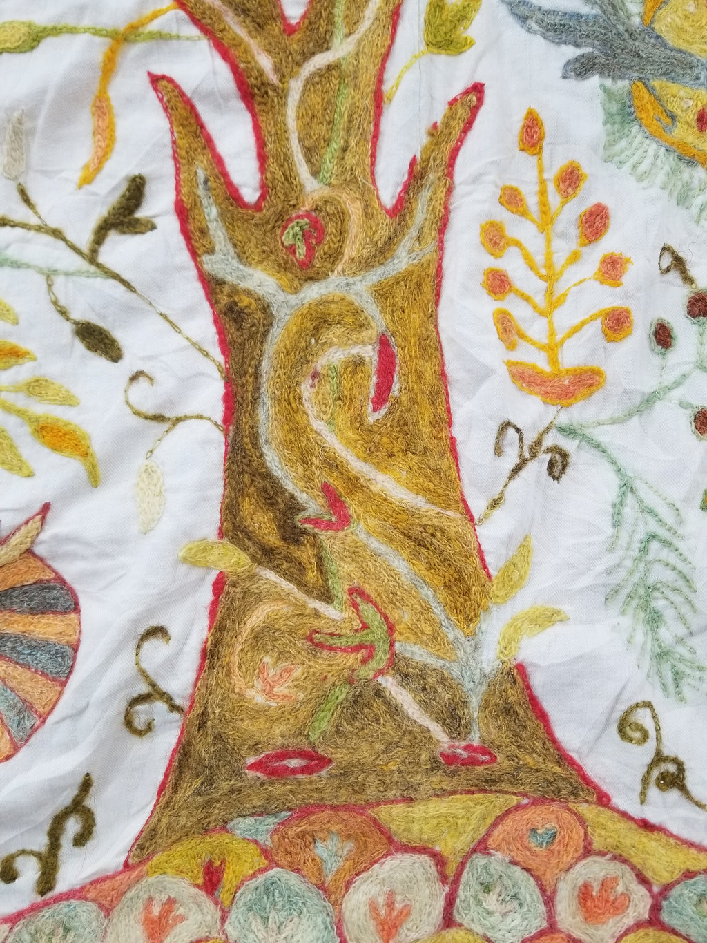 Antique Traditional Kashmiri Wool Crewel Work Tree of Life Tapestry 243x108cm