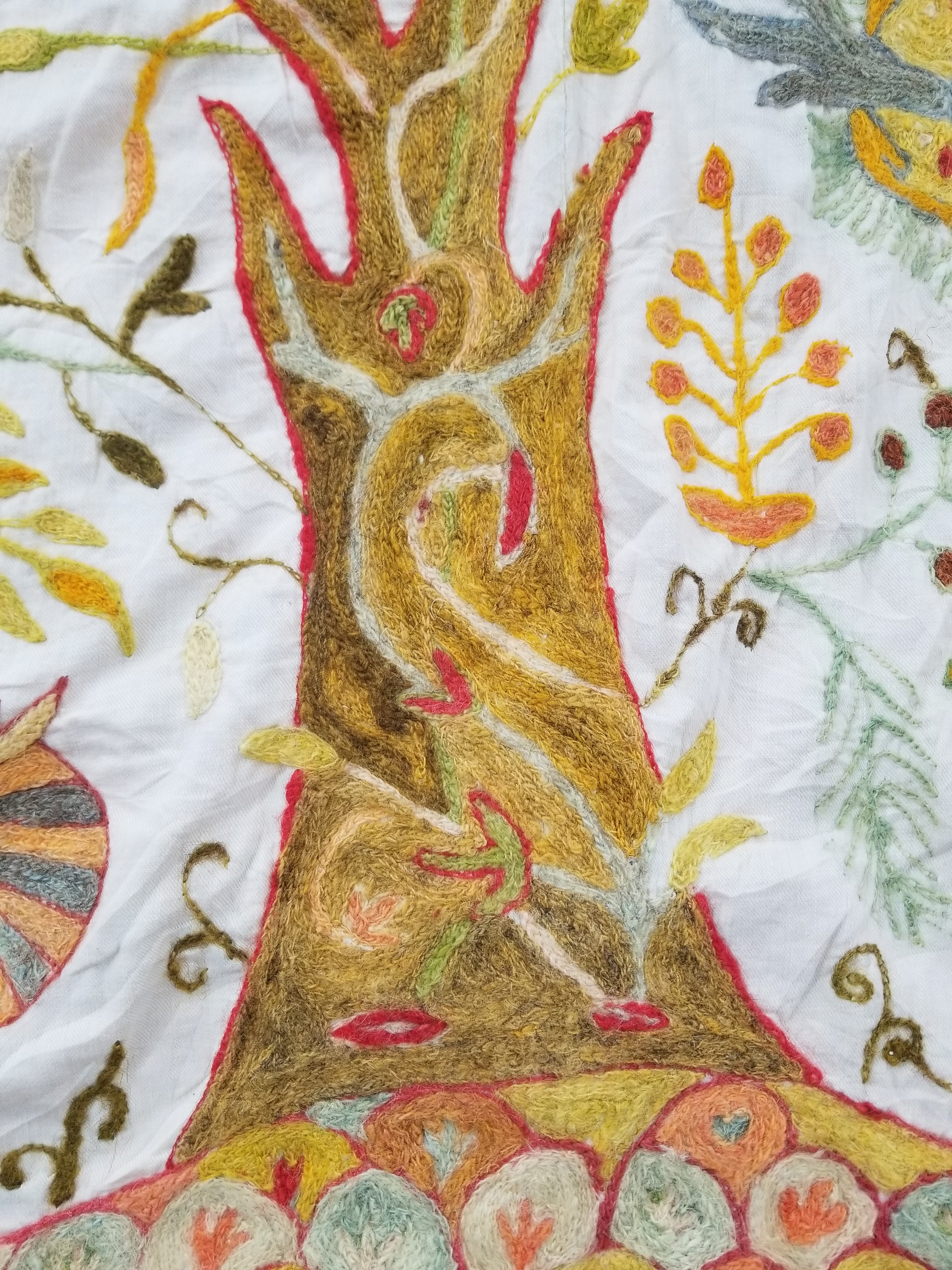 Antique Traditional Kashmiri Wool Crewel Work Tree of Life Tapestry 243x108cm