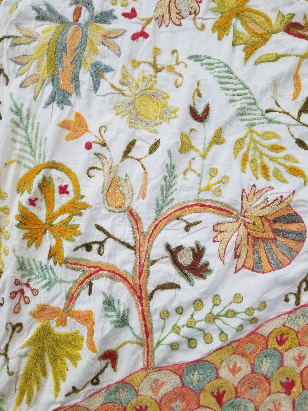 Antique Traditional Kashmiri Wool Crewel Work Tree of Life Tapestry 243x108cm