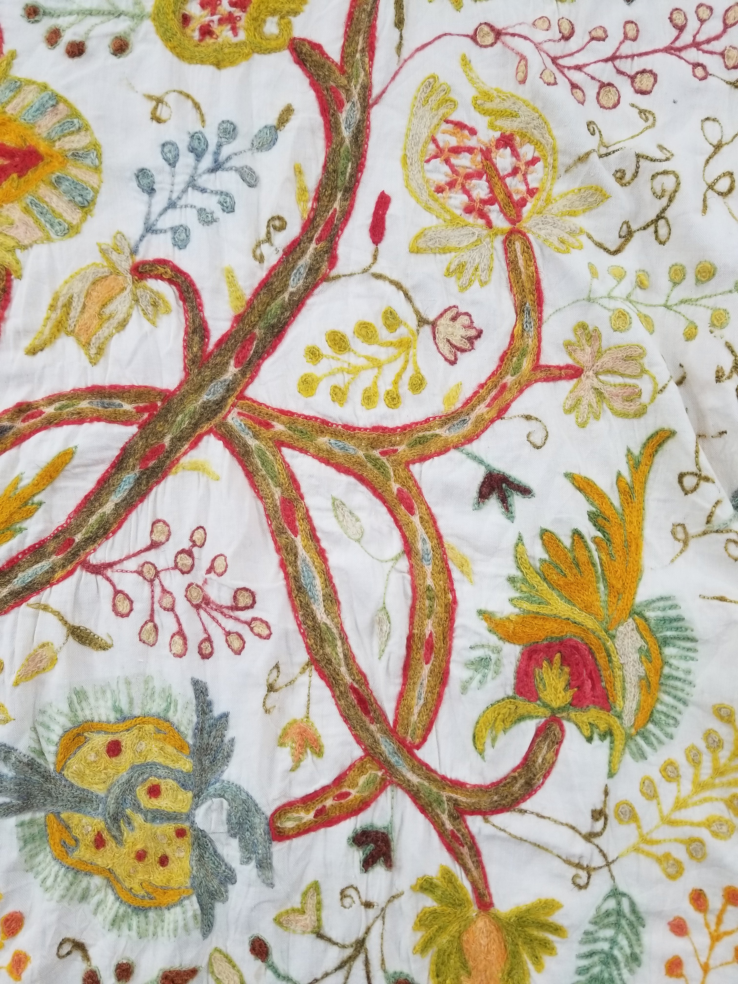 Antique Traditional Kashmiri Wool Crewel Work Tree of Life Tapestry 243x108cm