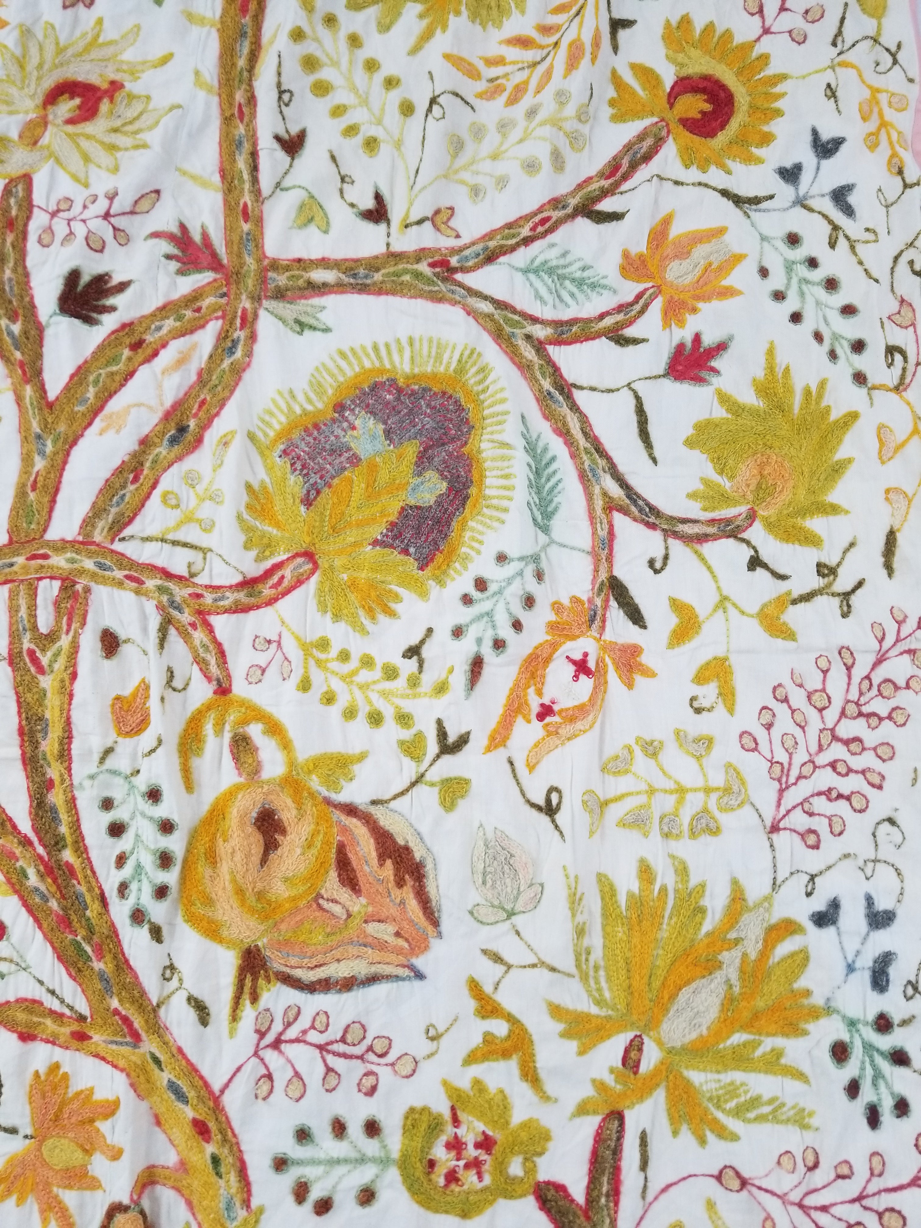 Antique Traditional Kashmiri Wool Crewel Work Tree of Life Tapestry 243x108cm