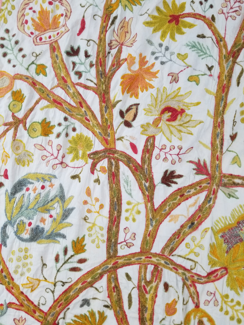 Antique Traditional Kashmiri Wool Crewel Work Tree of Life Tapestry 243x108cm