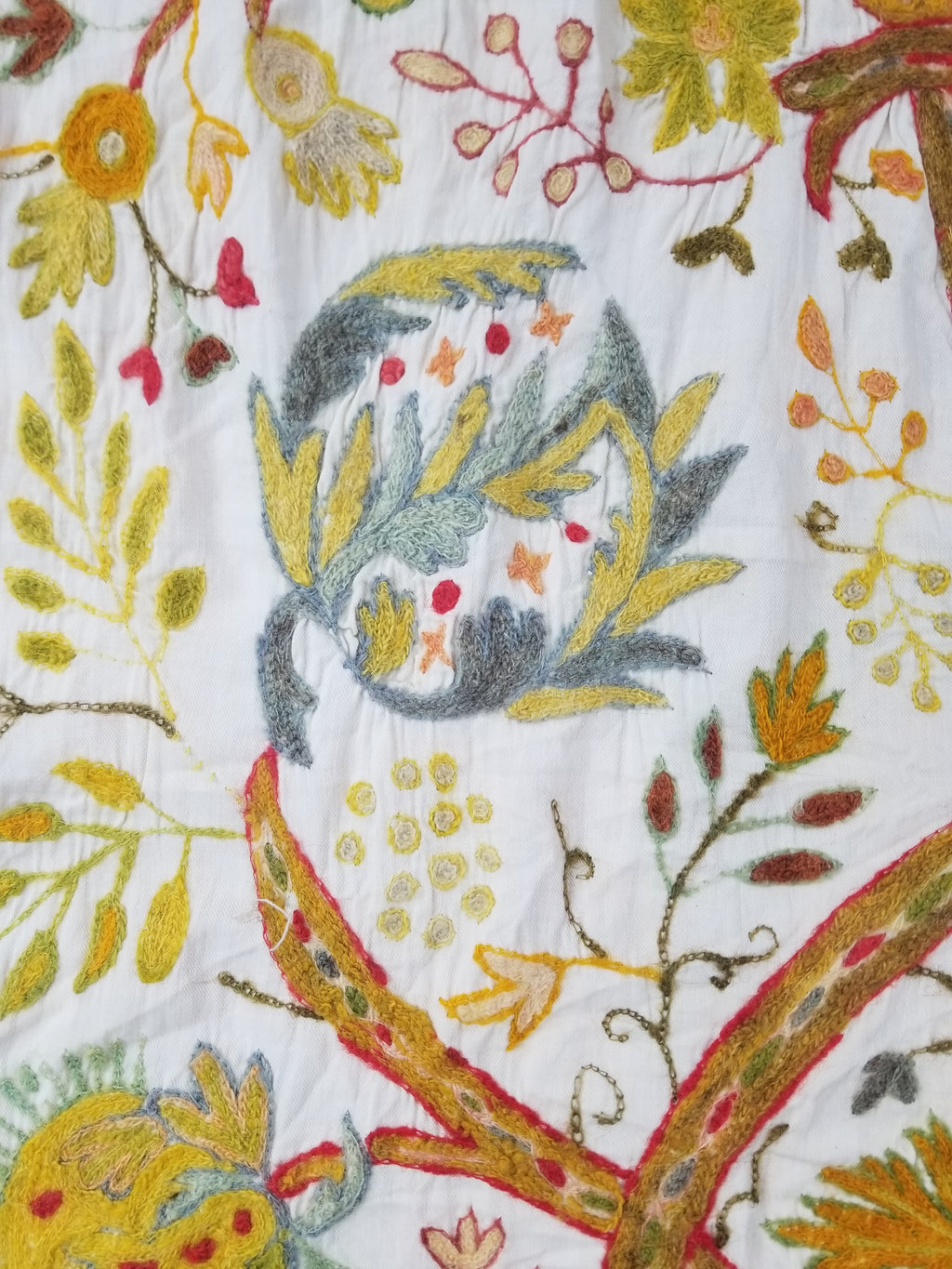 Antique Traditional Kashmiri Wool Crewel Work Tree of Life Tapestry 243x108cm