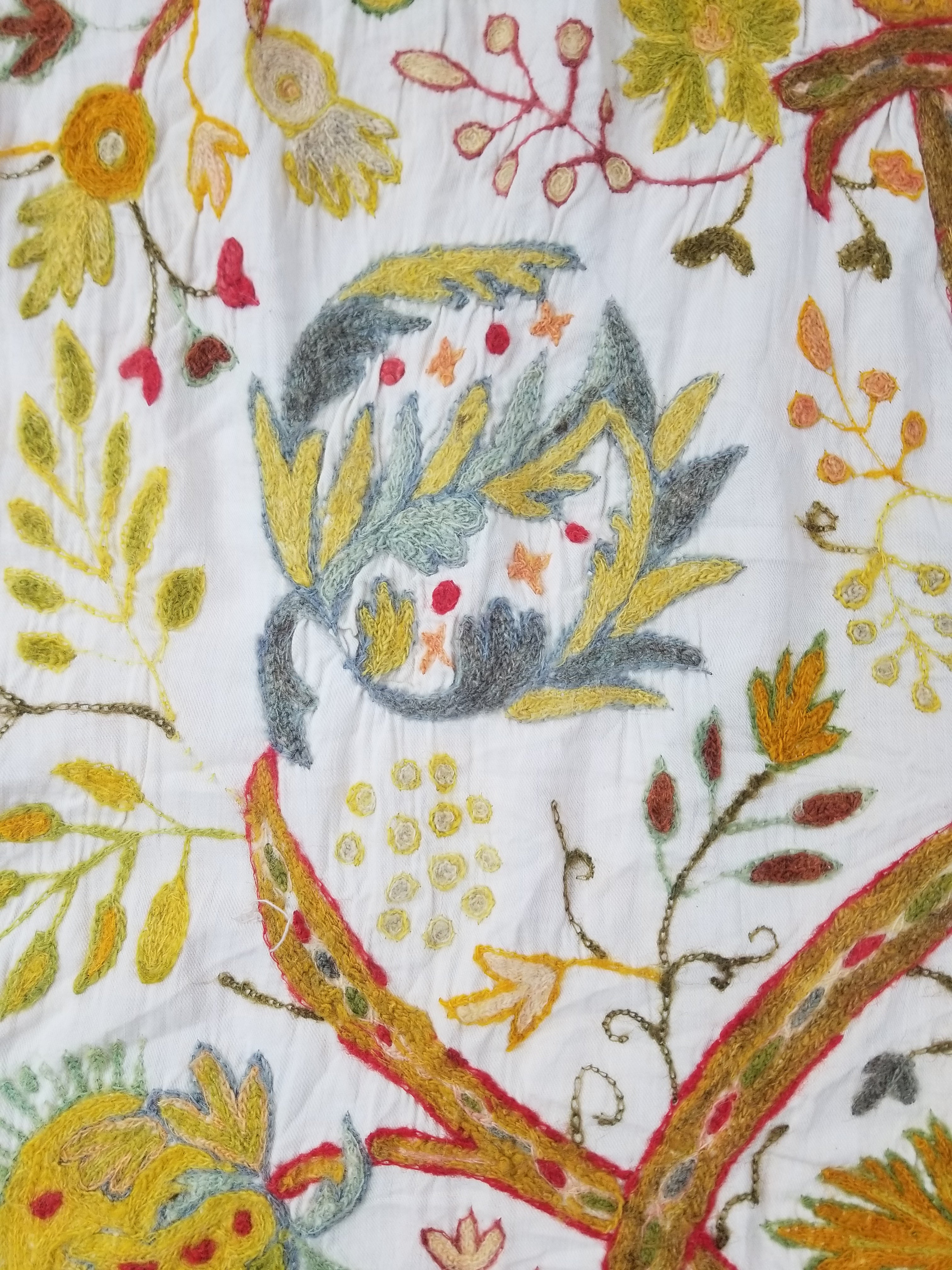 Antique Traditional Kashmiri Wool Crewel Work Tree of Life Tapestry 243x108cm