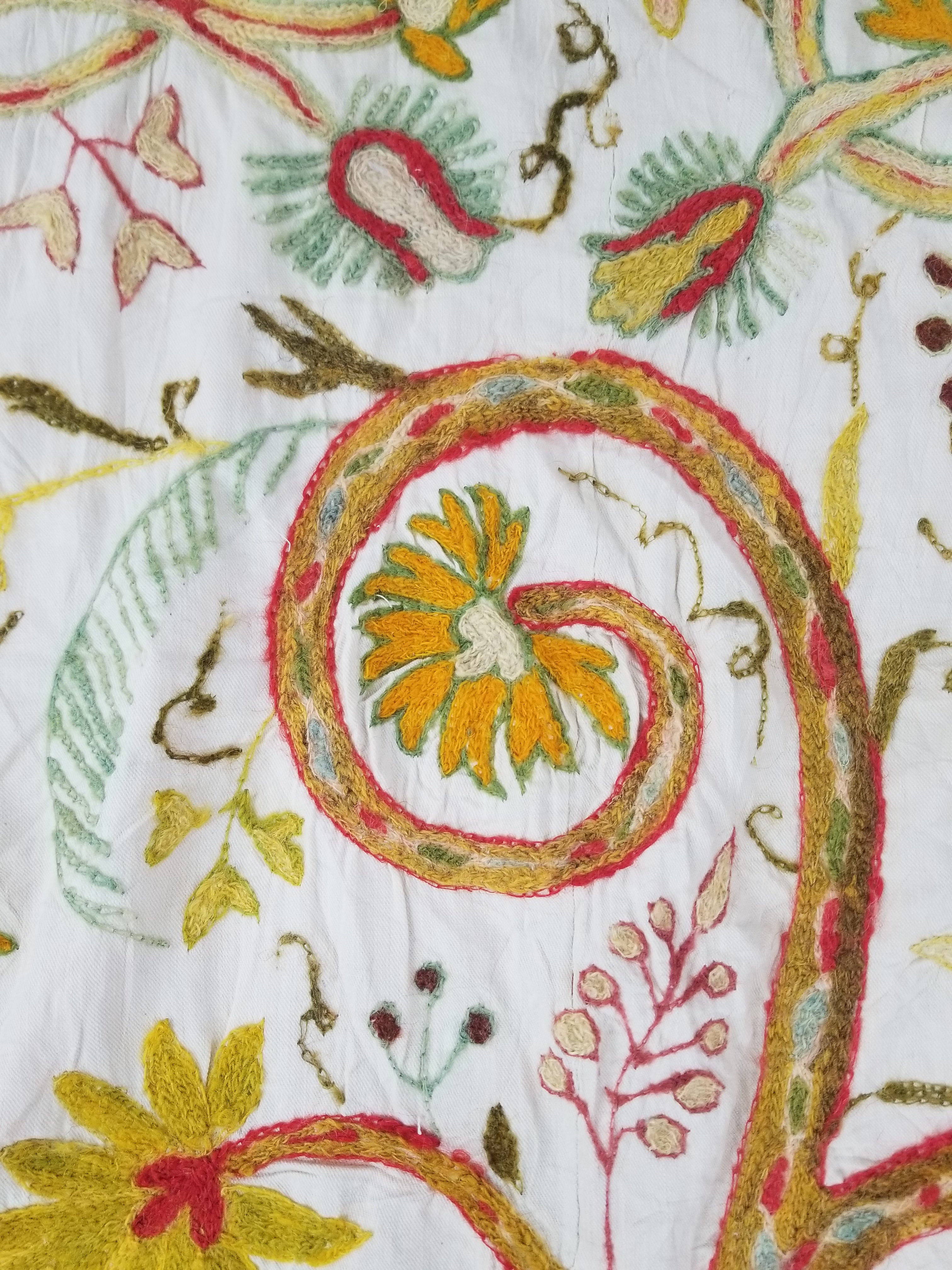 Antique Traditional Kashmiri Wool Crewel Work Tree of Life Tapestry 243x108cm