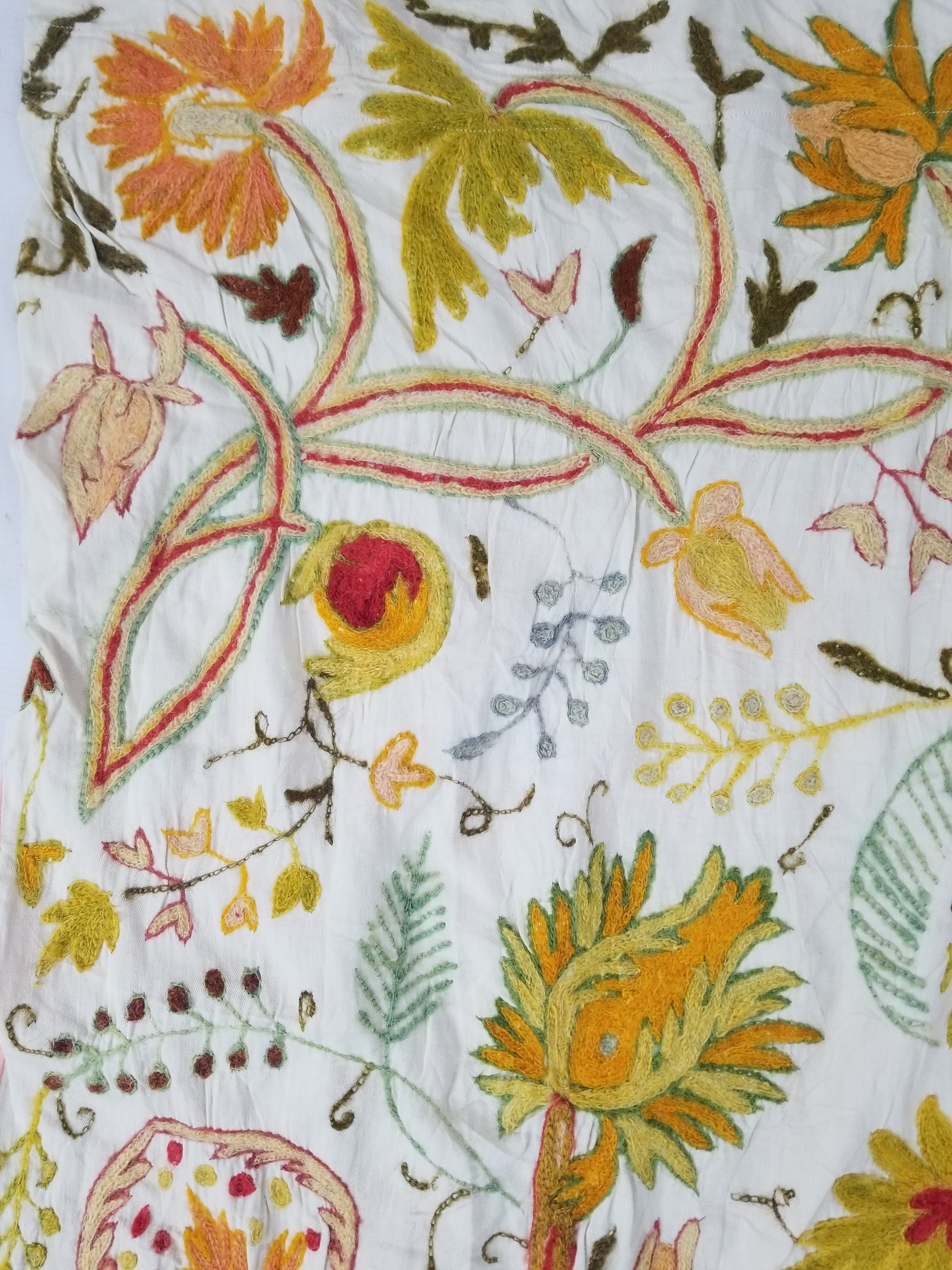 Antique Traditional Kashmiri Wool Crewel Work Tree of Life Tapestry 243x108cm