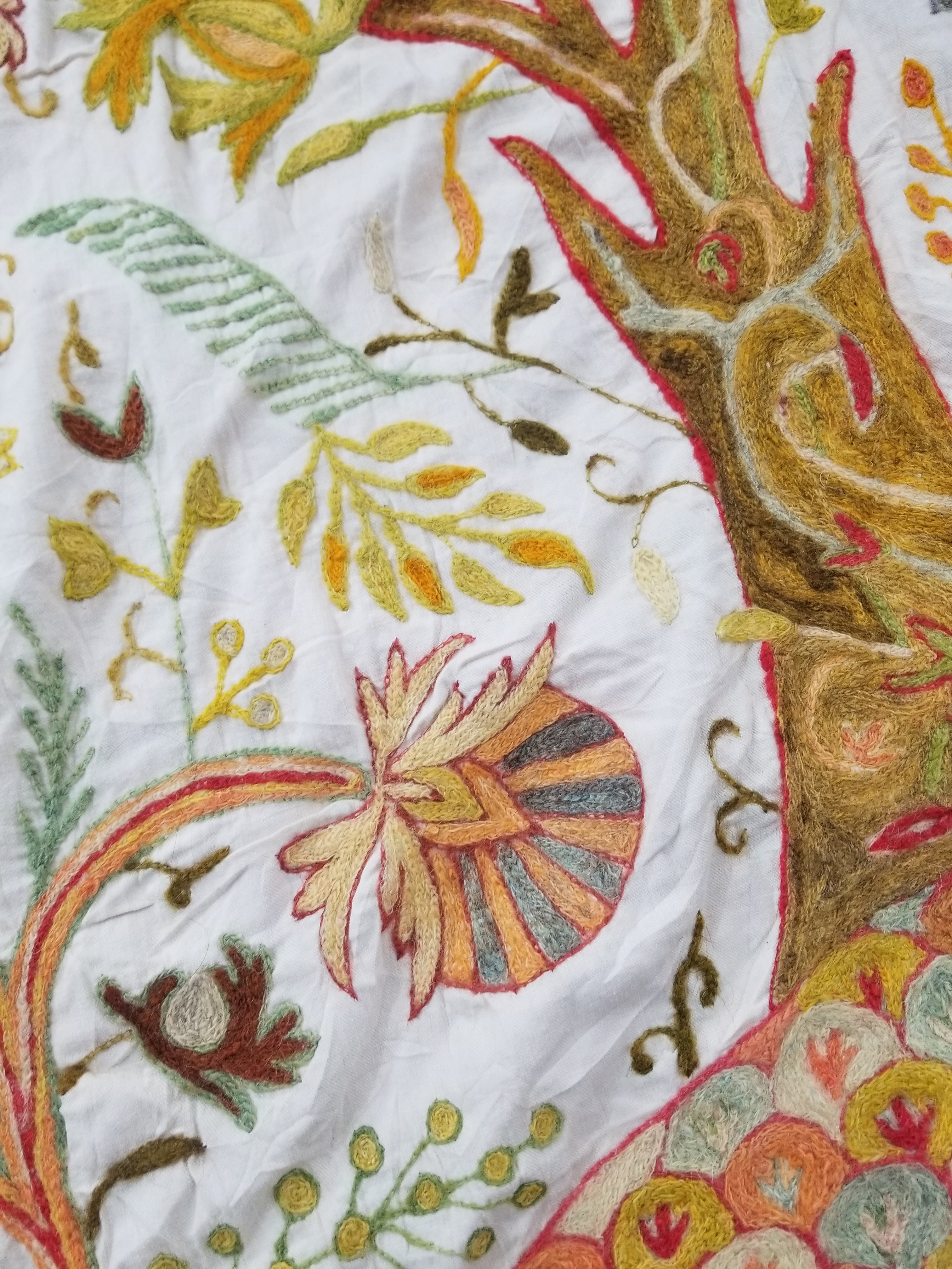 Antique Traditional Kashmiri Wool Crewel Work Tree of Life Tapestry 243x108cm