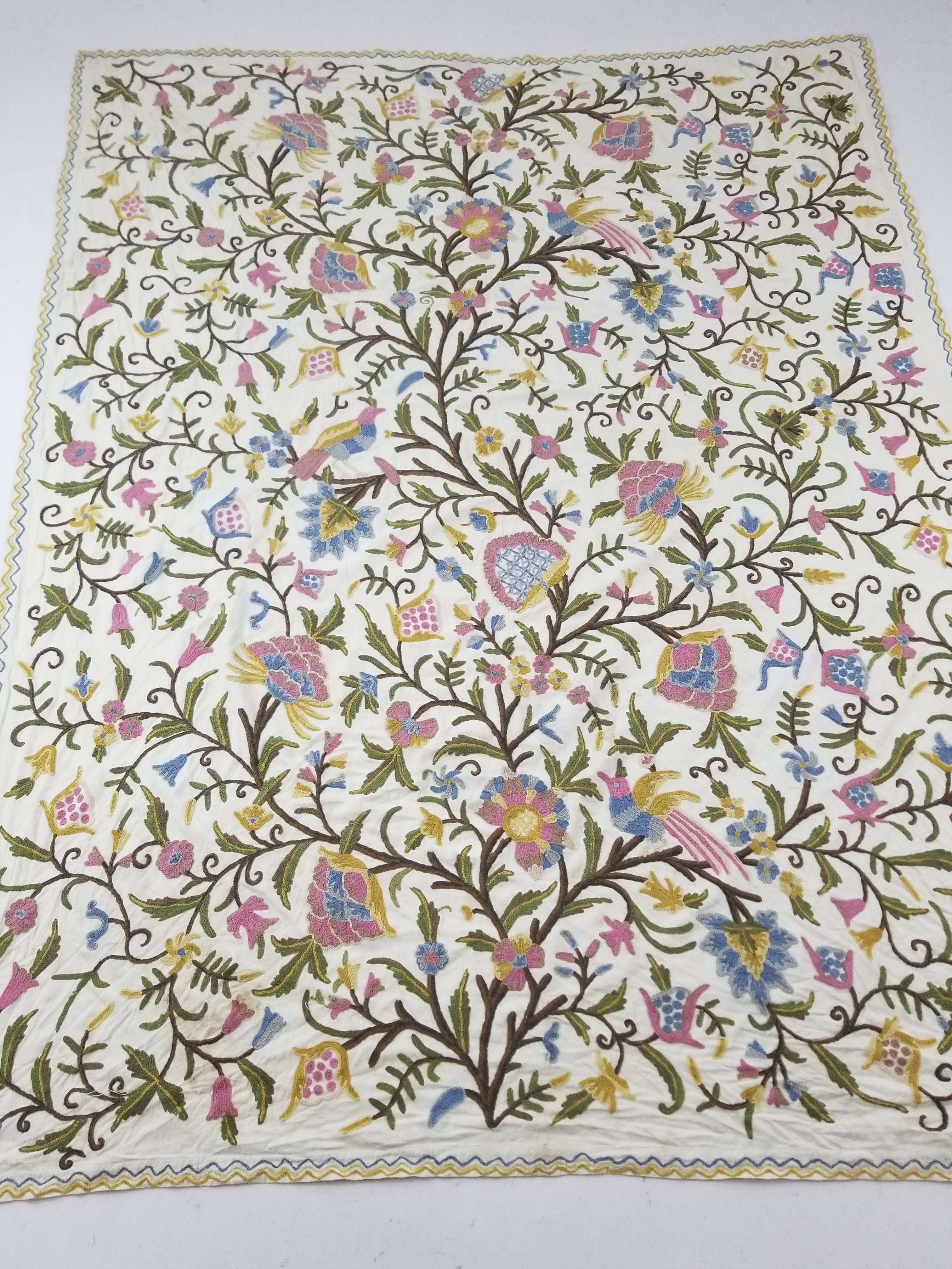 Vintage Traditional Kashmiri Wool Crewel Work Tree of Life Textile Panel 232x176