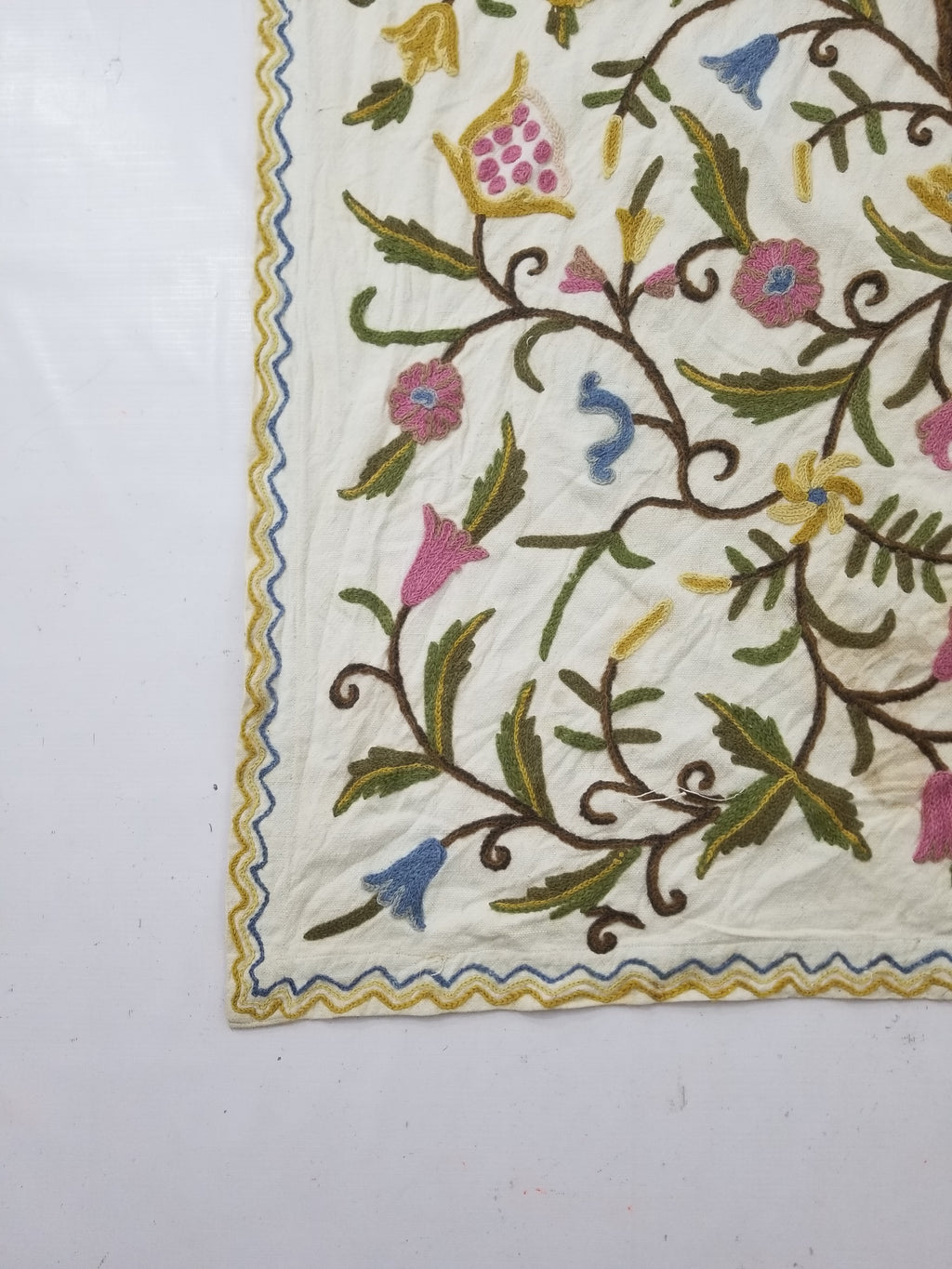 Vintage Traditional Kashmiri Wool Crewel Work Tree of Life Textile Panel 232x176