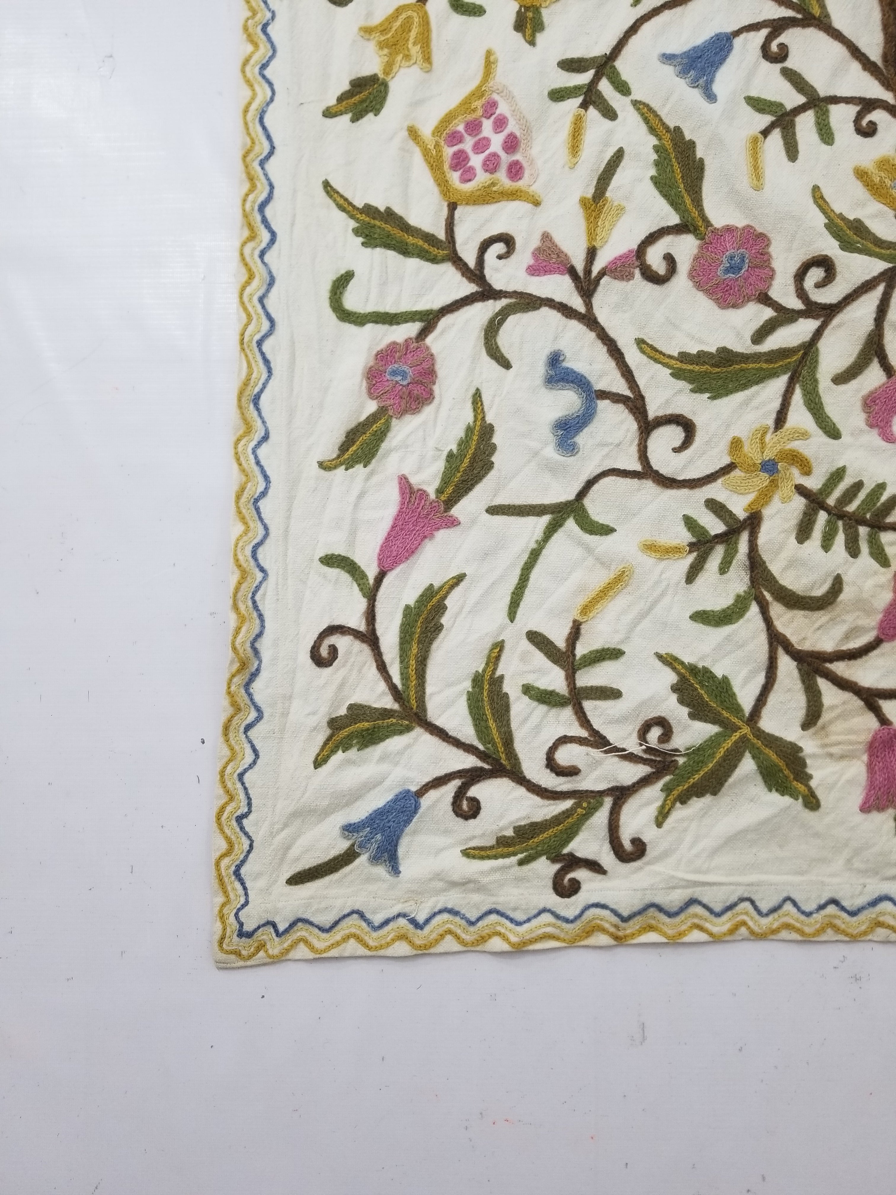 Vintage Traditional Kashmiri Wool Crewel Work Tree of Life Textile Panel 232x176