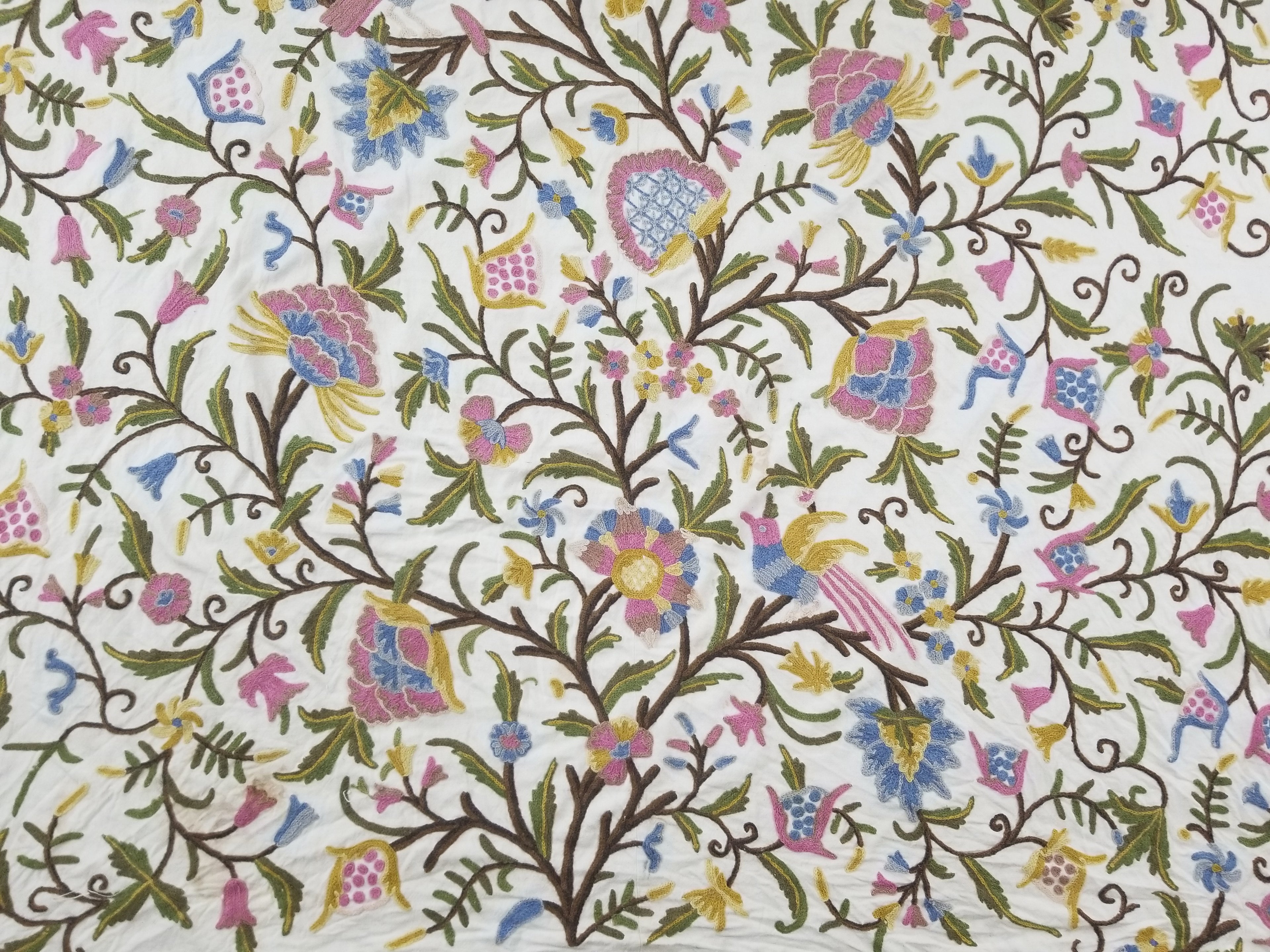 Vintage Traditional Kashmiri Wool Crewel Work Tree of Life Textile Panel 232x176