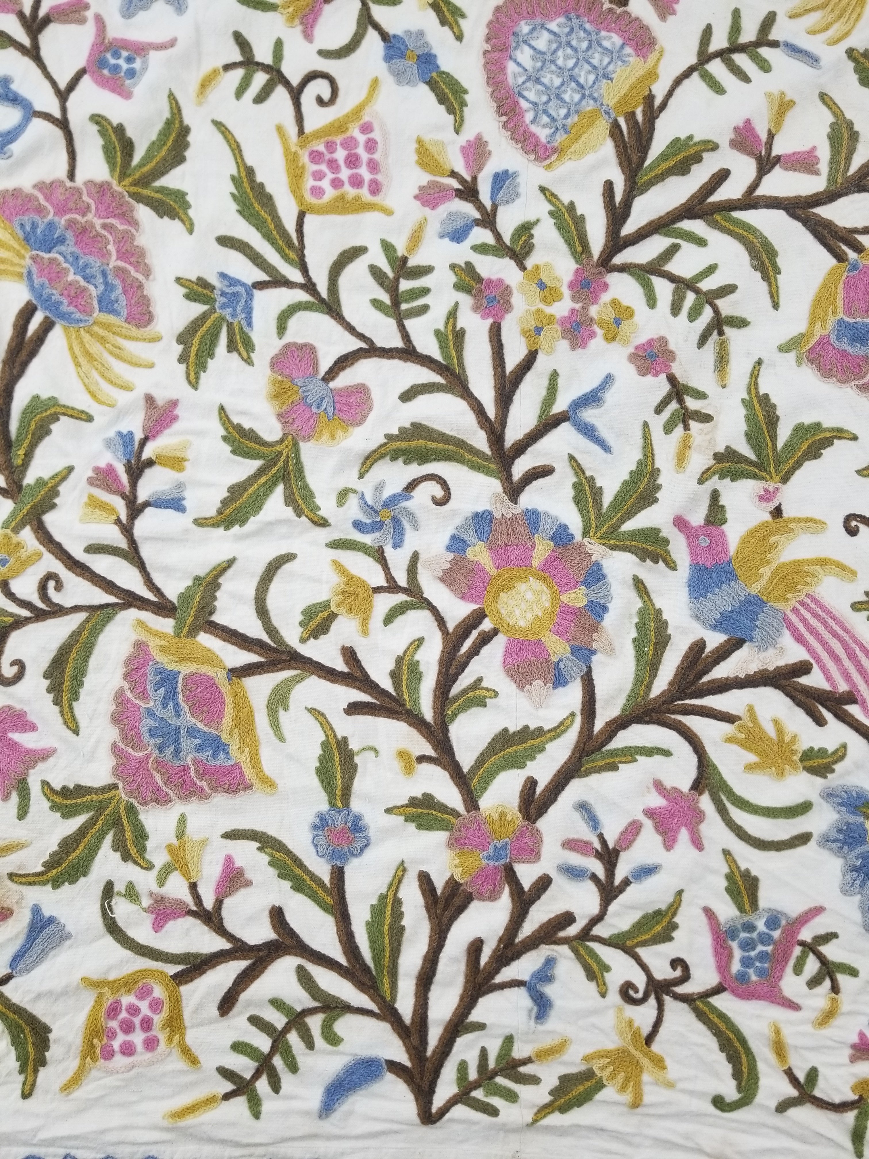 Vintage Traditional Kashmiri Wool Crewel Work Tree of Life Textile Panel 232x176