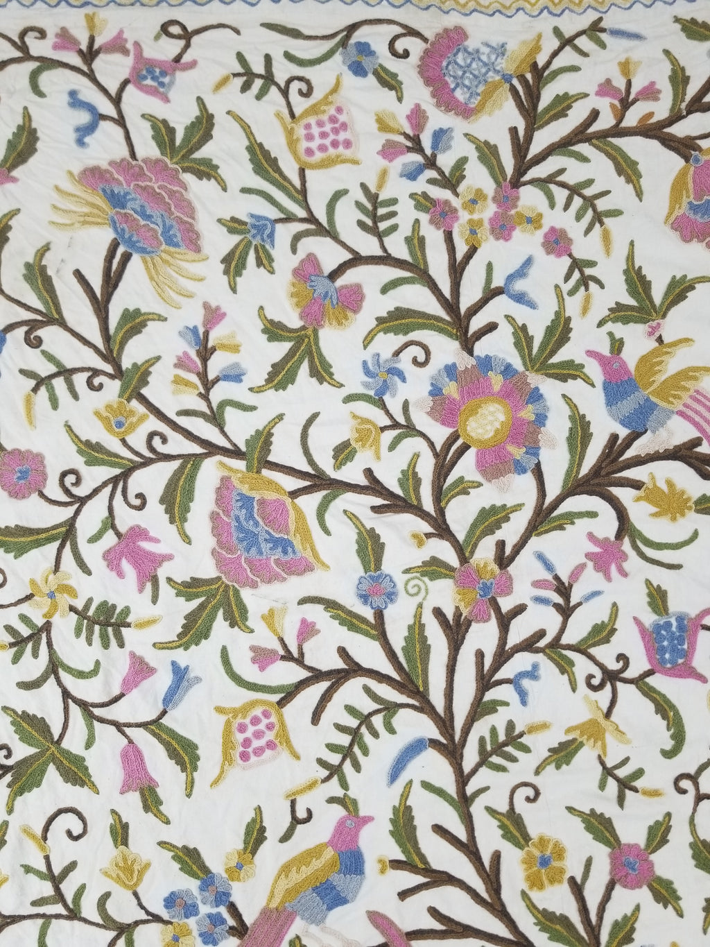 Vintage Traditional Kashmiri Wool Crewel Work Tree of Life Textile Panel 232x176