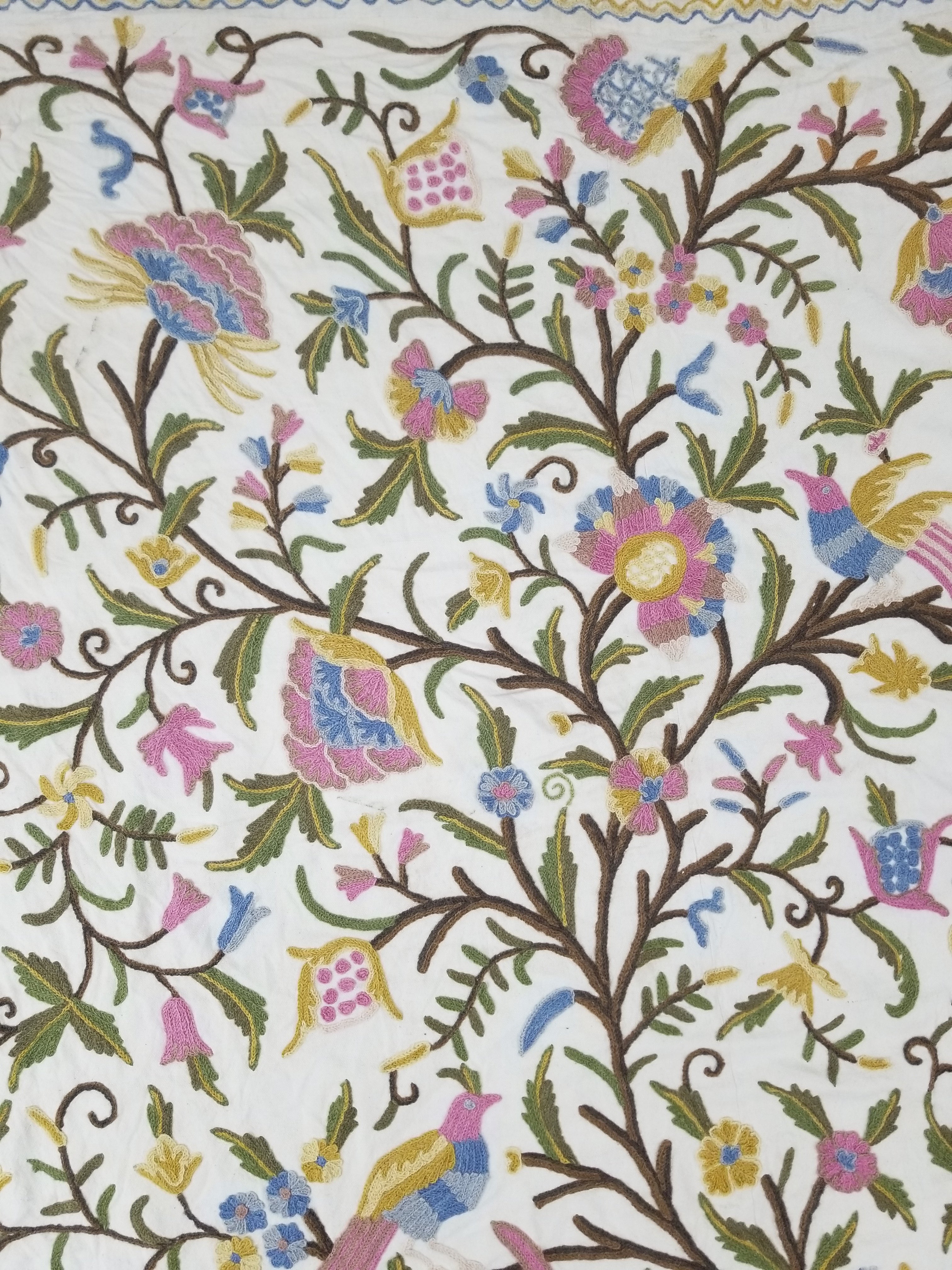 Vintage Traditional Kashmiri Wool Crewel Work Tree of Life Textile Panel 232x176