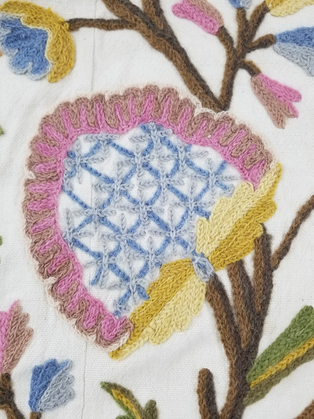 Vintage Traditional Kashmiri Wool Crewel Work Tree of Life Textile Panel 232x176