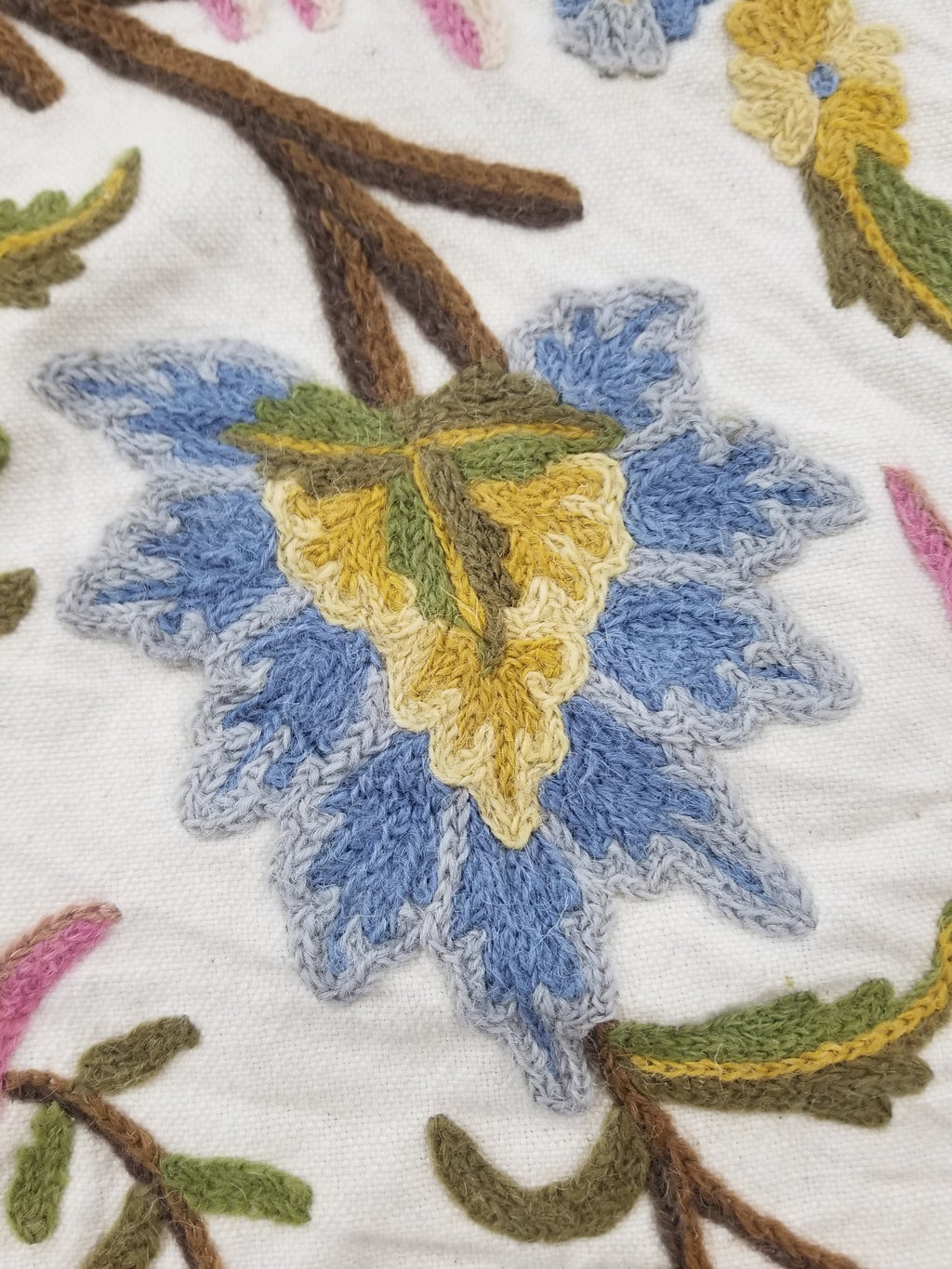 Vintage Traditional Kashmiri Wool Crewel Work Tree of Life Textile Panel 232x176