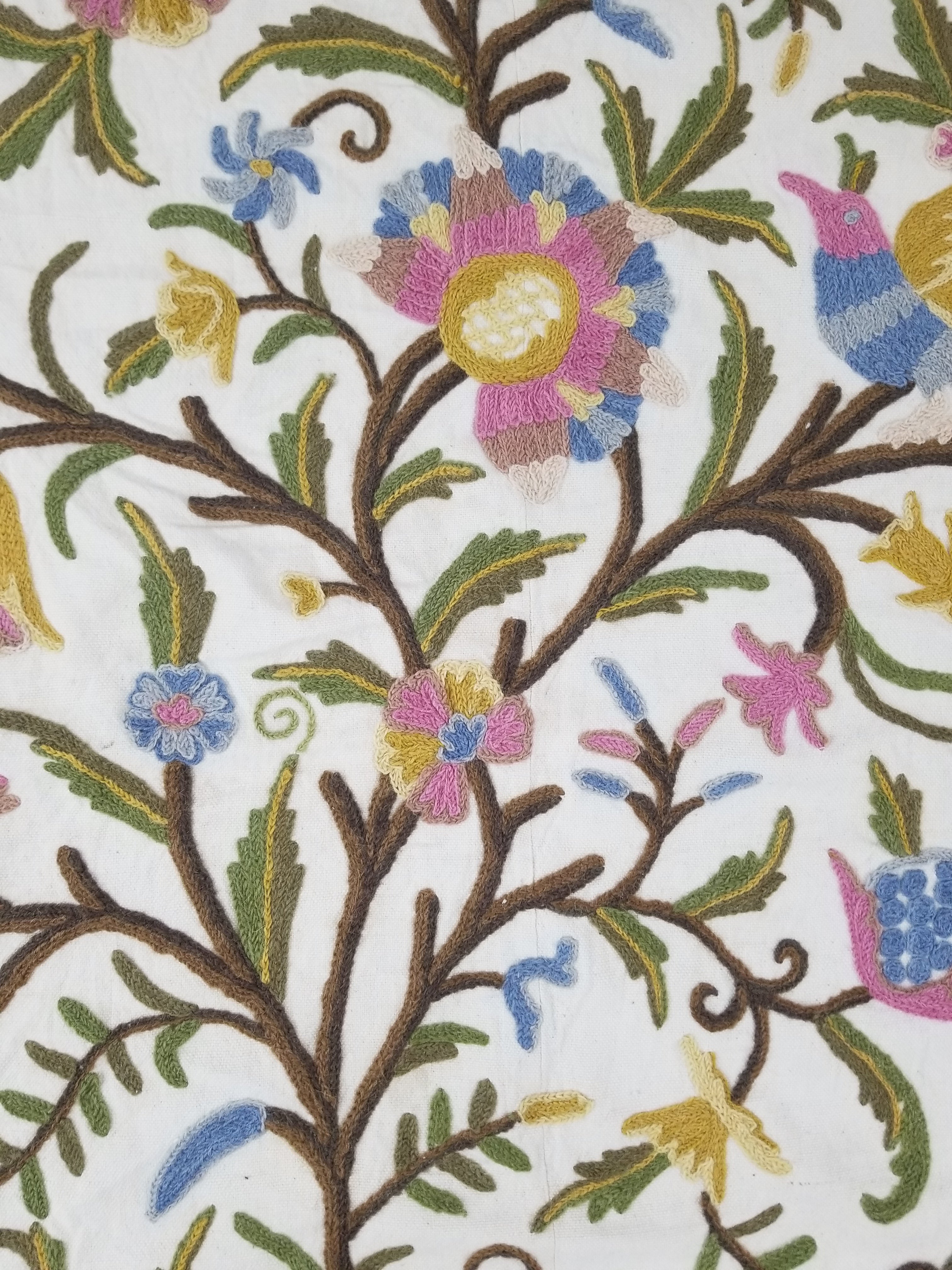 Vintage Traditional Kashmiri Wool Crewel Work Tree of Life Textile Panel 232x176