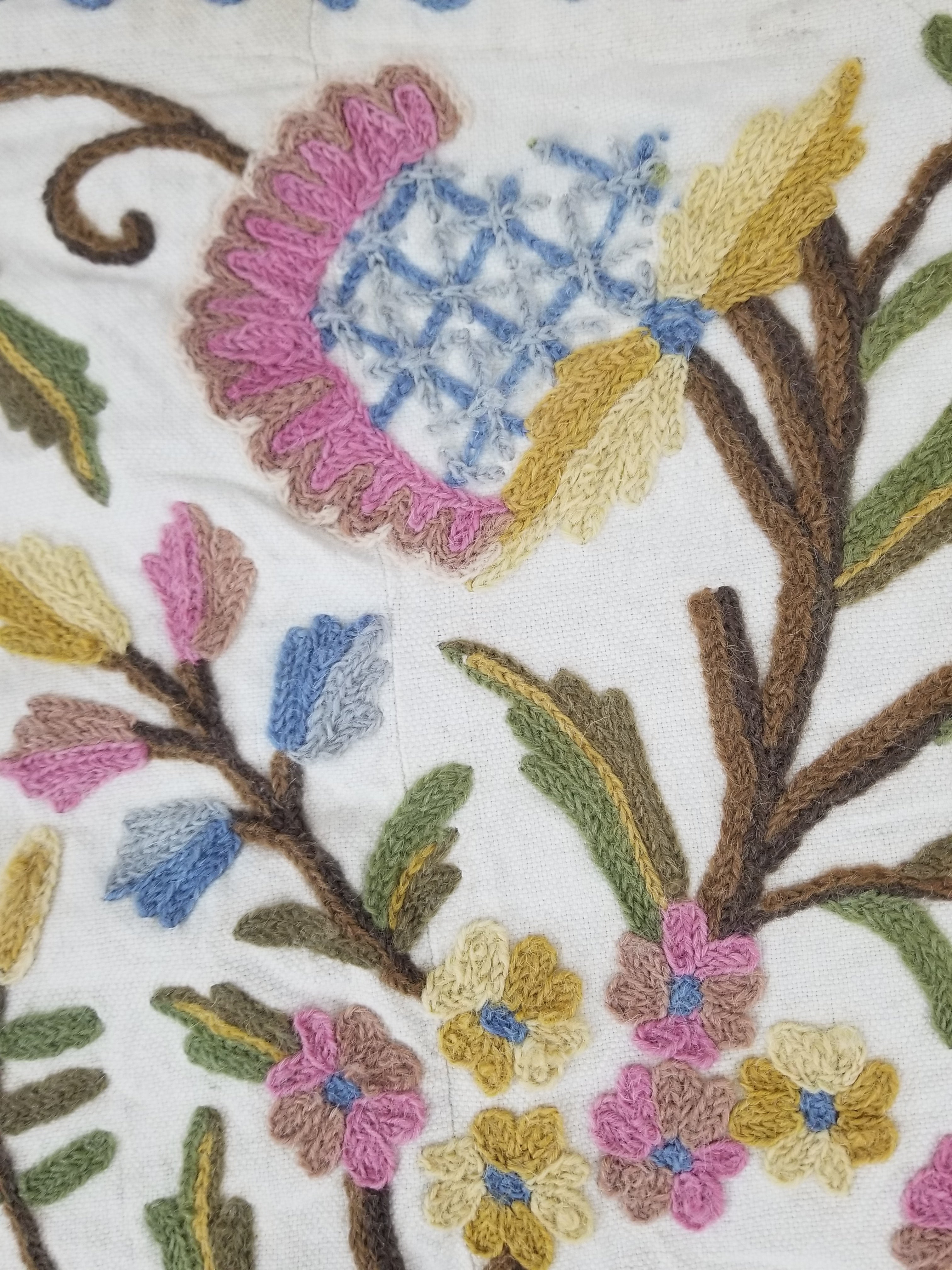 Vintage Traditional Kashmiri Wool Crewel Work Tree of Life Textile Panel 232x176