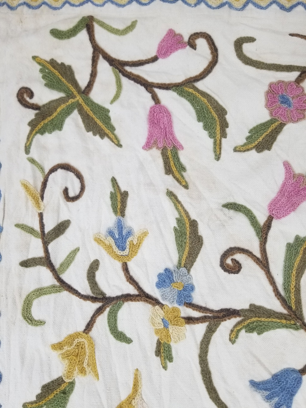 Vintage Traditional Kashmiri Wool Crewel Work Tree of Life Textile Panel 232x176
