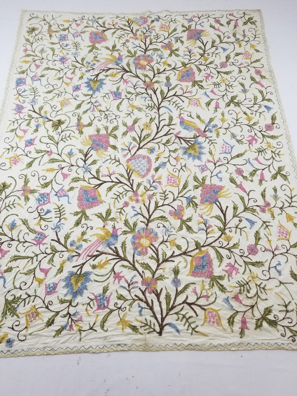 Vintage Traditional Kashmiri Wool Crewel Work Tree of Life Textile Panel 232x176