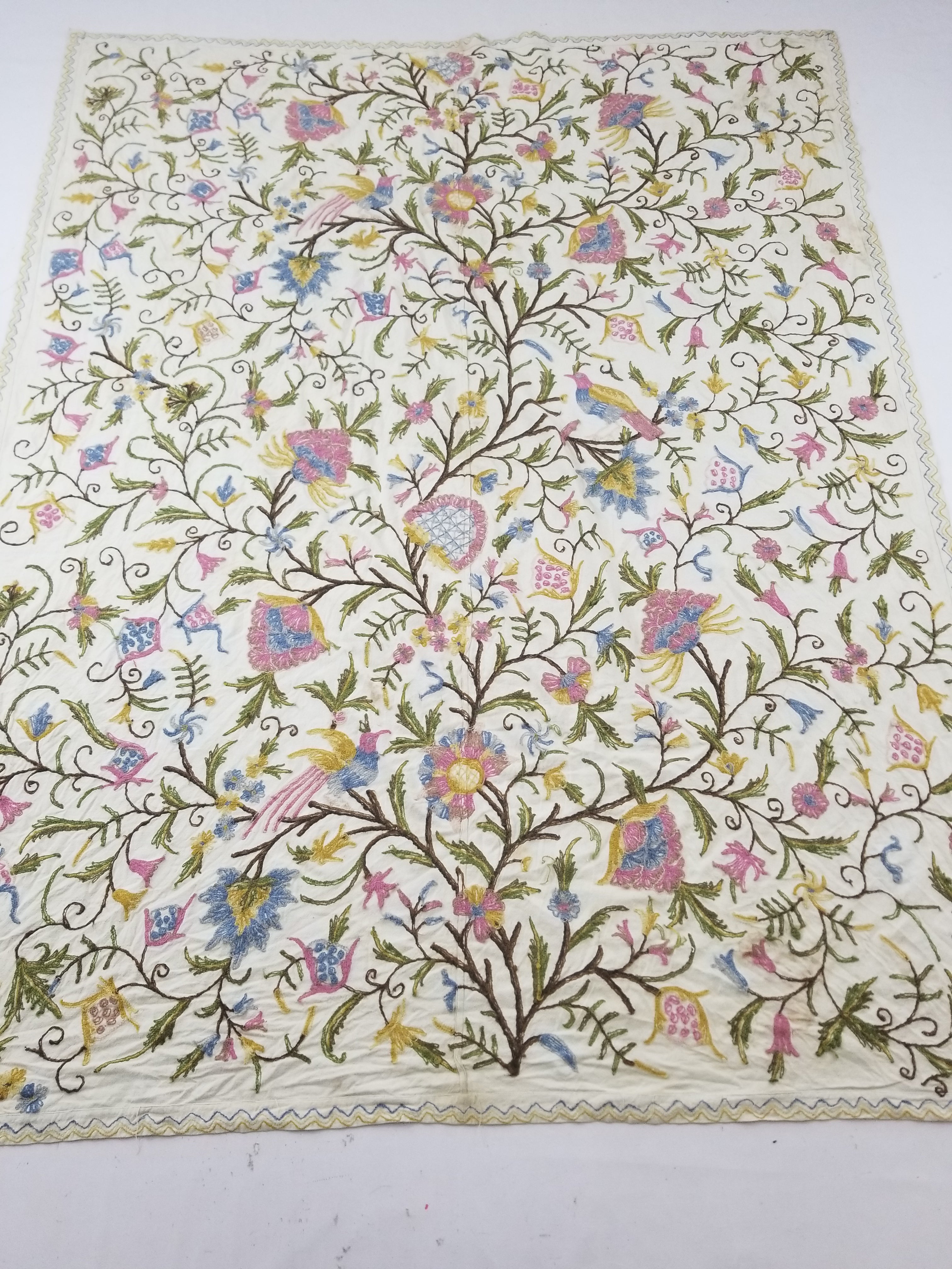 Vintage Traditional Kashmiri Wool Crewel Work Tree of Life Textile Panel 232x176