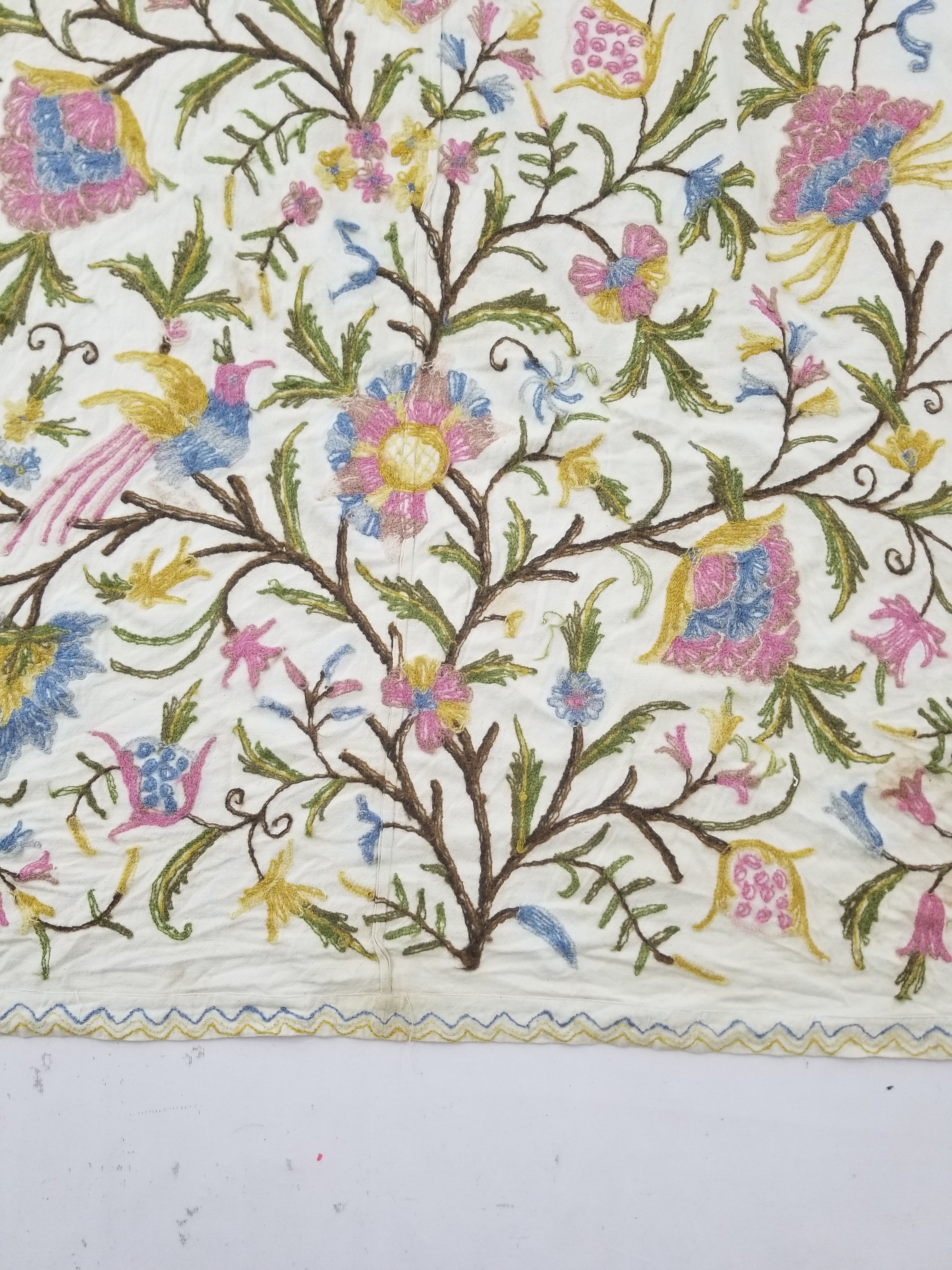 Vintage Traditional Kashmiri Wool Crewel Work Tree of Life Textile Panel 232x176