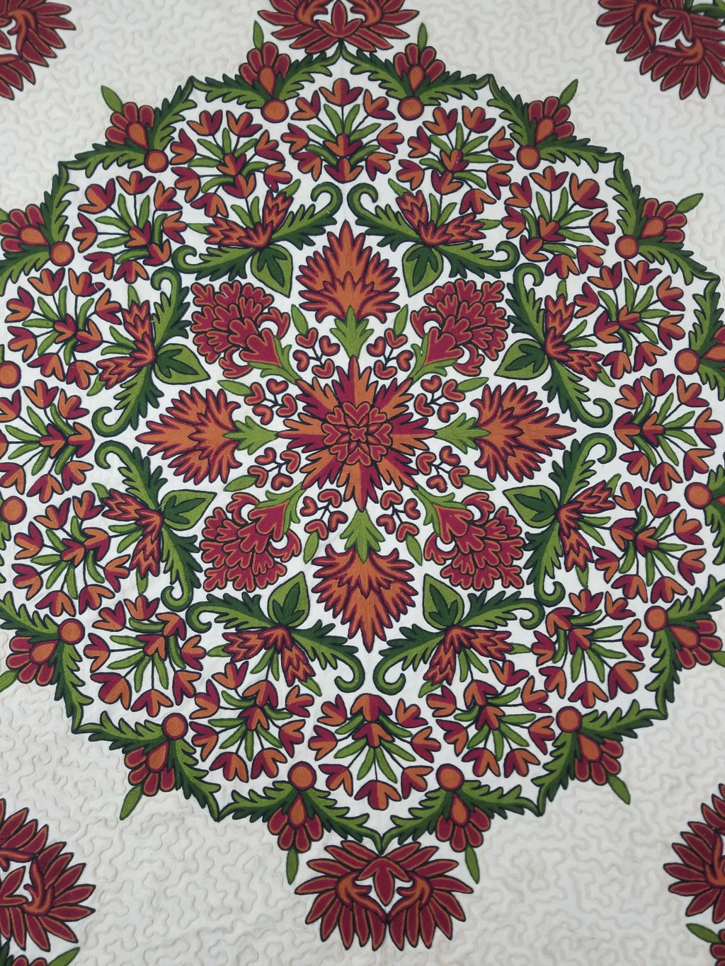 Vintage Traditional Kashmiri Wool Crewel Work Floral Bedspread 251x223cm